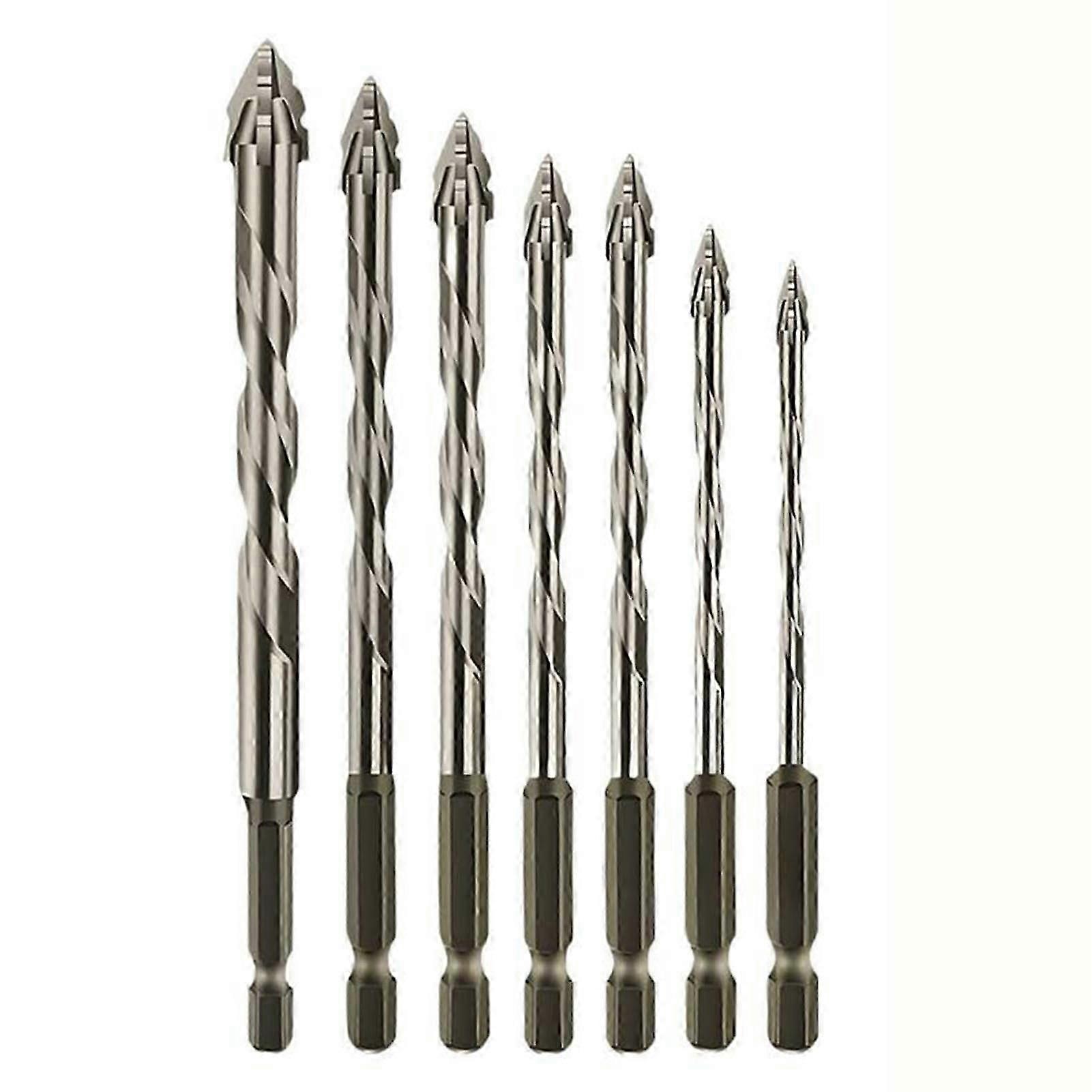 7pc Tungsten Drill Bit Set - 4-Blade Eccentric Drill Bits 3-12mm for Ceramic Glass Concrete