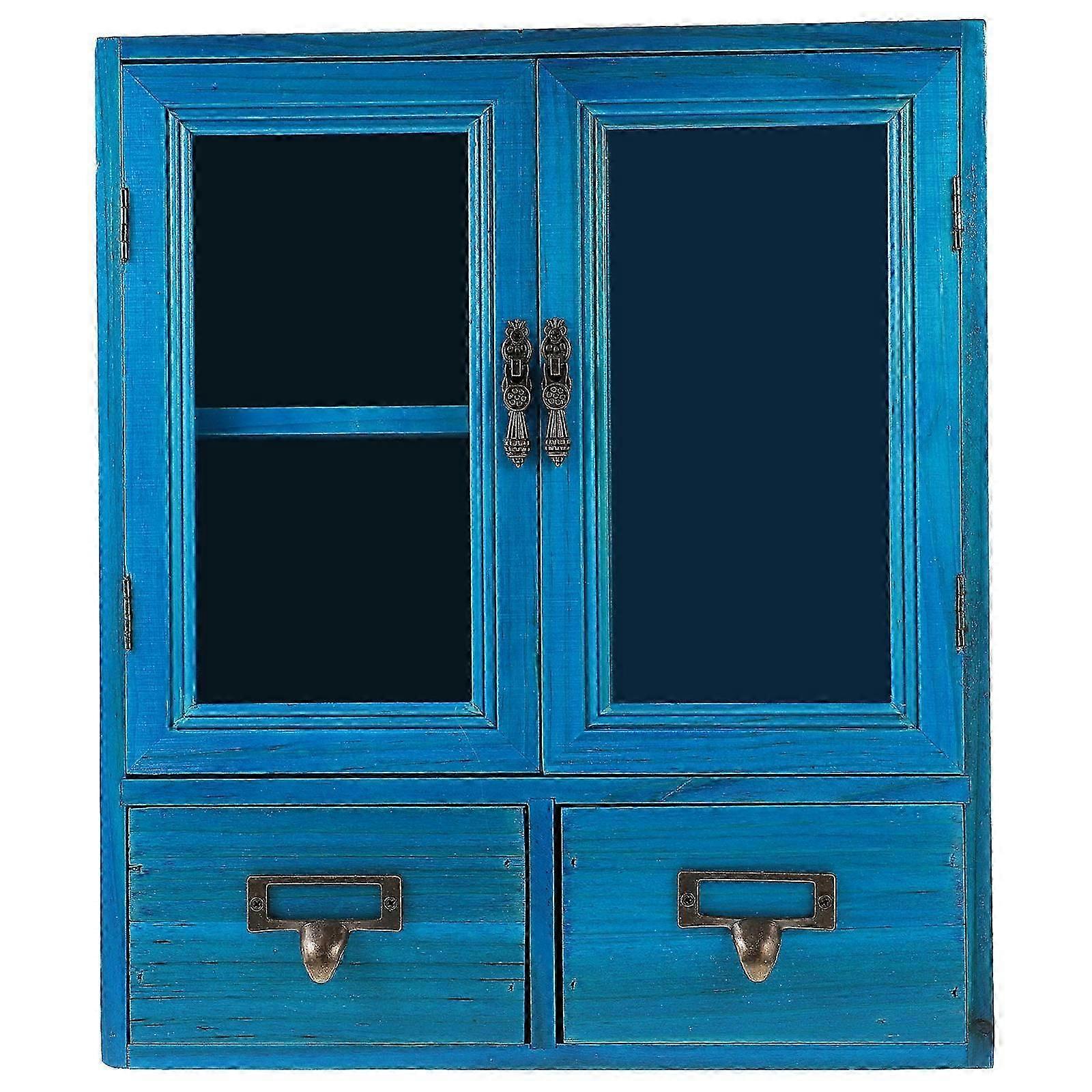 ブルー木製バスルーム収納キャビネット 36x31x12.4cm