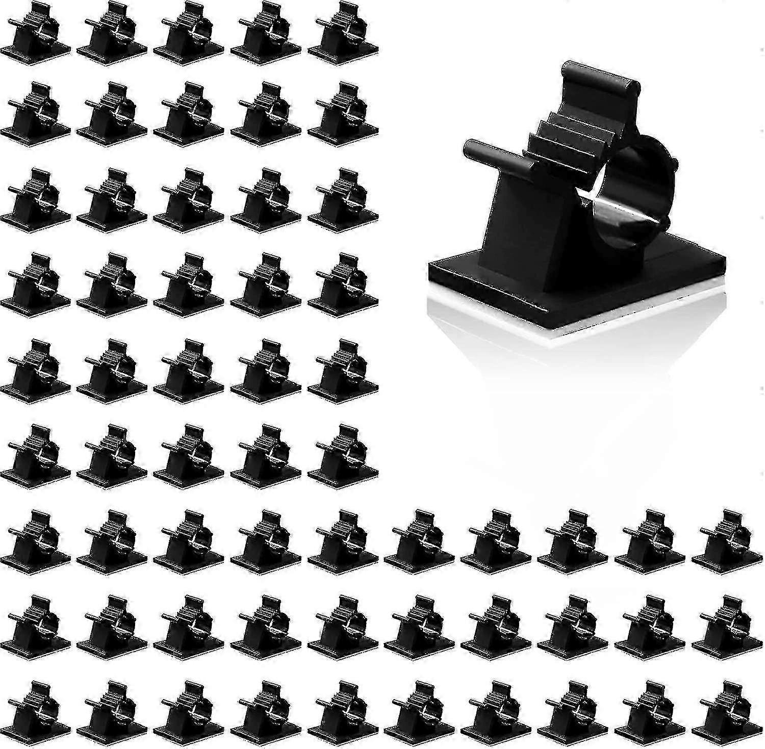 60 Pcs Black Adhesive Cable Clips, Adjustable Size Nylon Cable Wire Management--