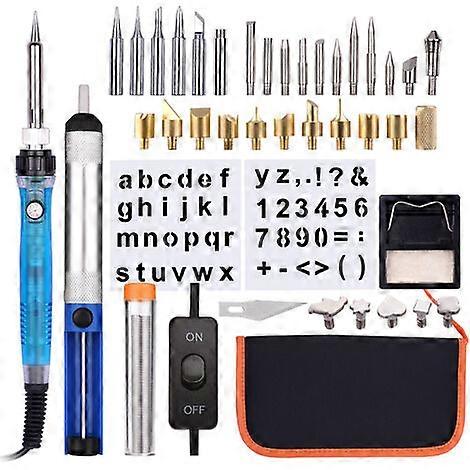 38Pcs Professional Pyrography Pen Soldering Iron Set Adjustable Temperature 200-450 Degree for Wood Carving Embossing Soldering