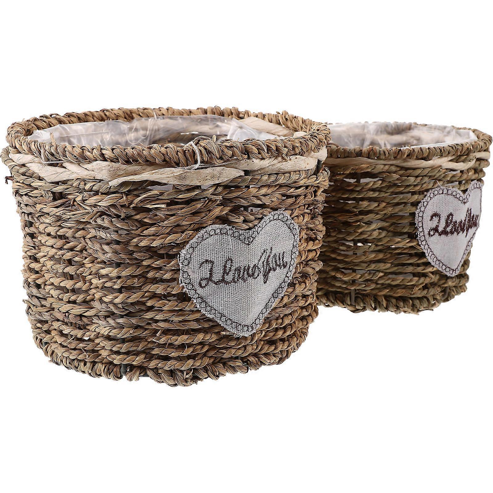 Creative Woven Basket Rustic Flower Basket for Storage Use 2Pcs Assorted Color