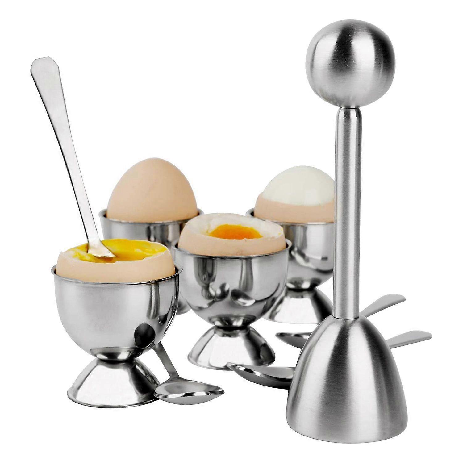 Stainless Steel Egg Cracker Topper Set,Hard Boiled Eggs Separator Holder,4 Spoons,4 Cups,1 Shells R