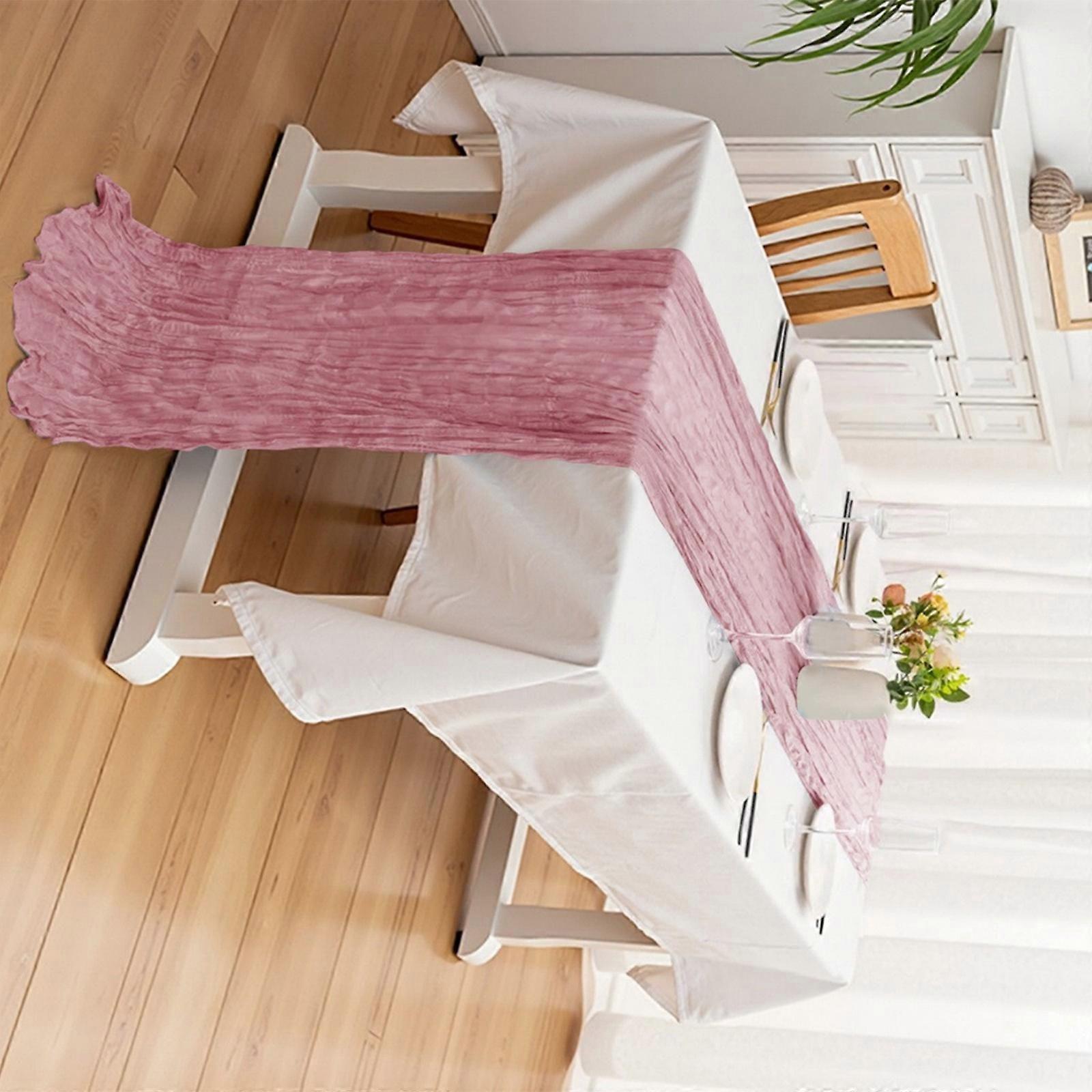 Crinkle Balis Polyester Table Runner Portable Wrinkles Resistant Decorative Cloth for Dining Table Decoration Sakura Powder