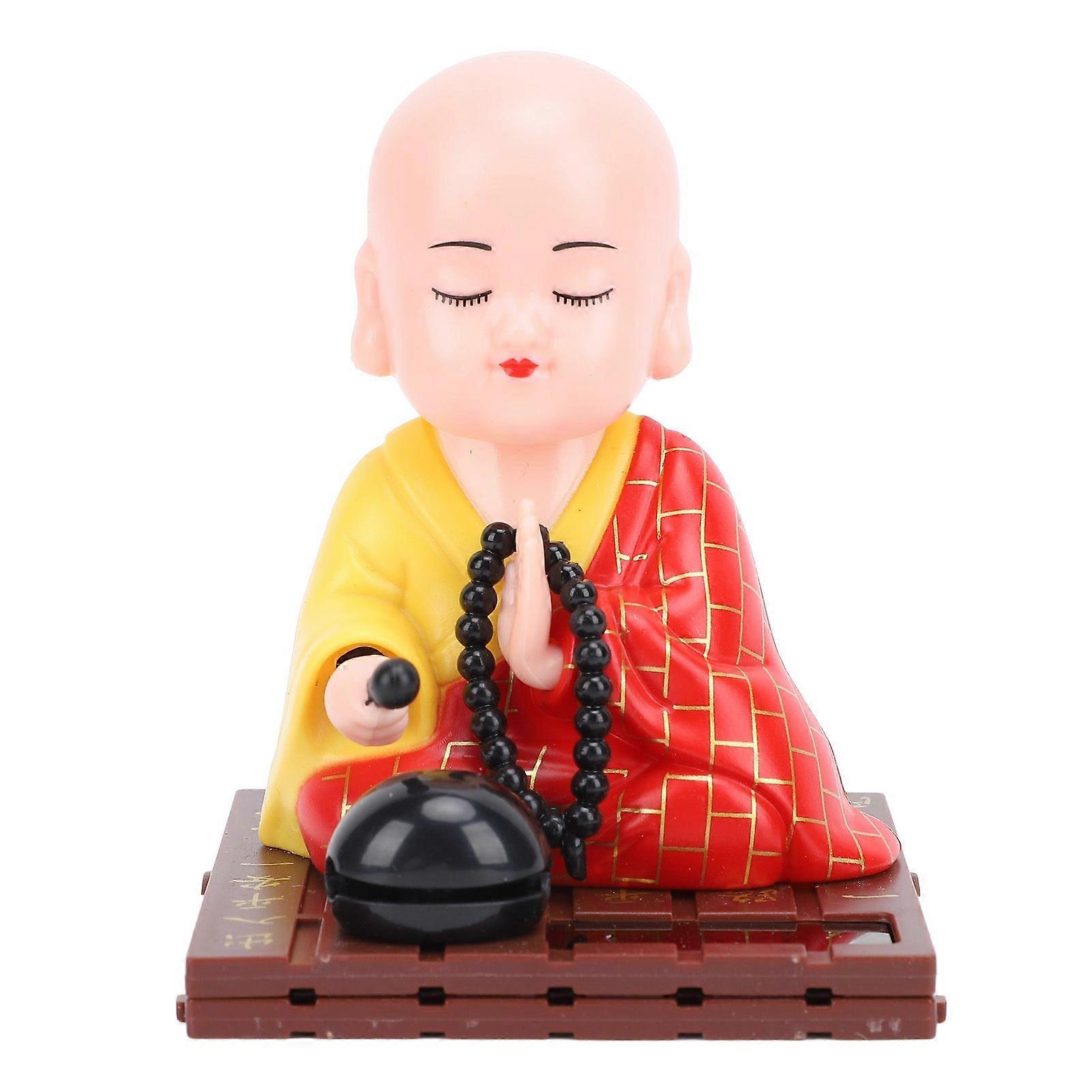 Solar Little Monk Figurine Funny Nodding Light Sensor Energy Saving Solar Little Monk Ornament for Home Desktop Car Dashboard Red