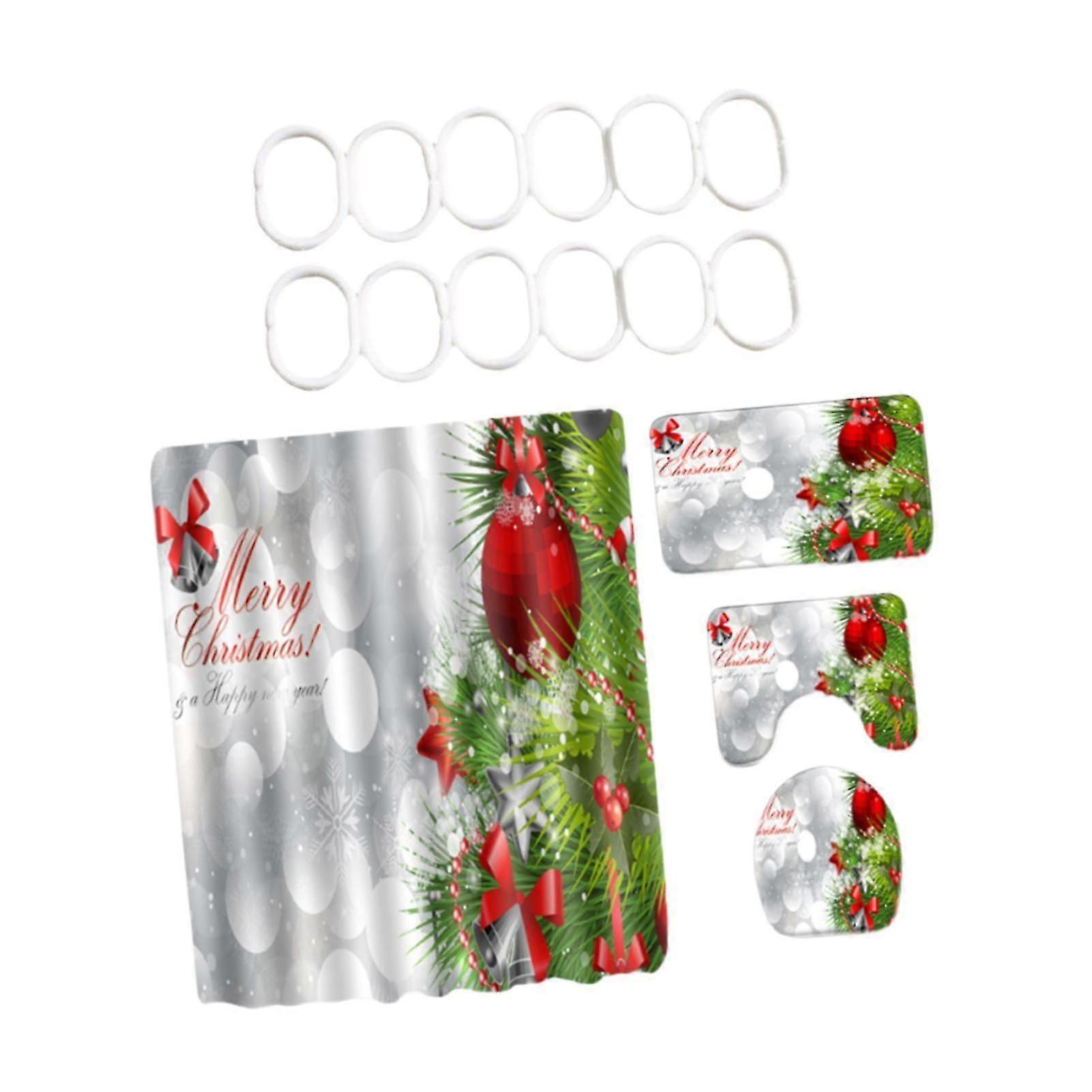 4Pieces/Set Christmas Shower Decoration Xmas Bathroom Decor for Holiday Home Style A