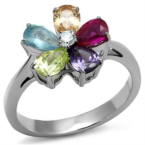 High polished (no plating) Stainless Steel Ring with AAA Grade CZ in Multi Color for Women Style TK2867