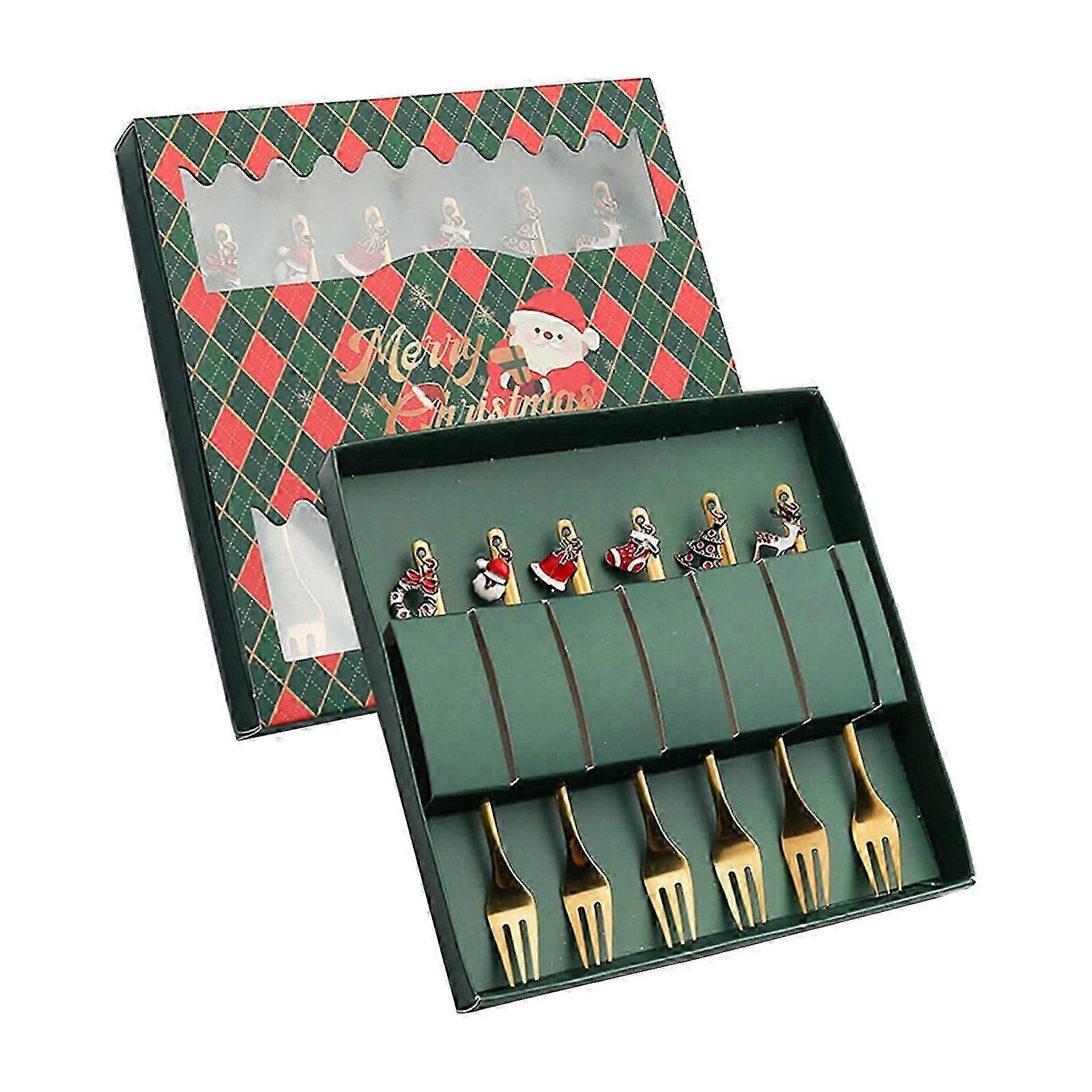 6x Christmas Spoon Fork, Christmas Tableware, Tea Spoon Xmas Creative with Gift