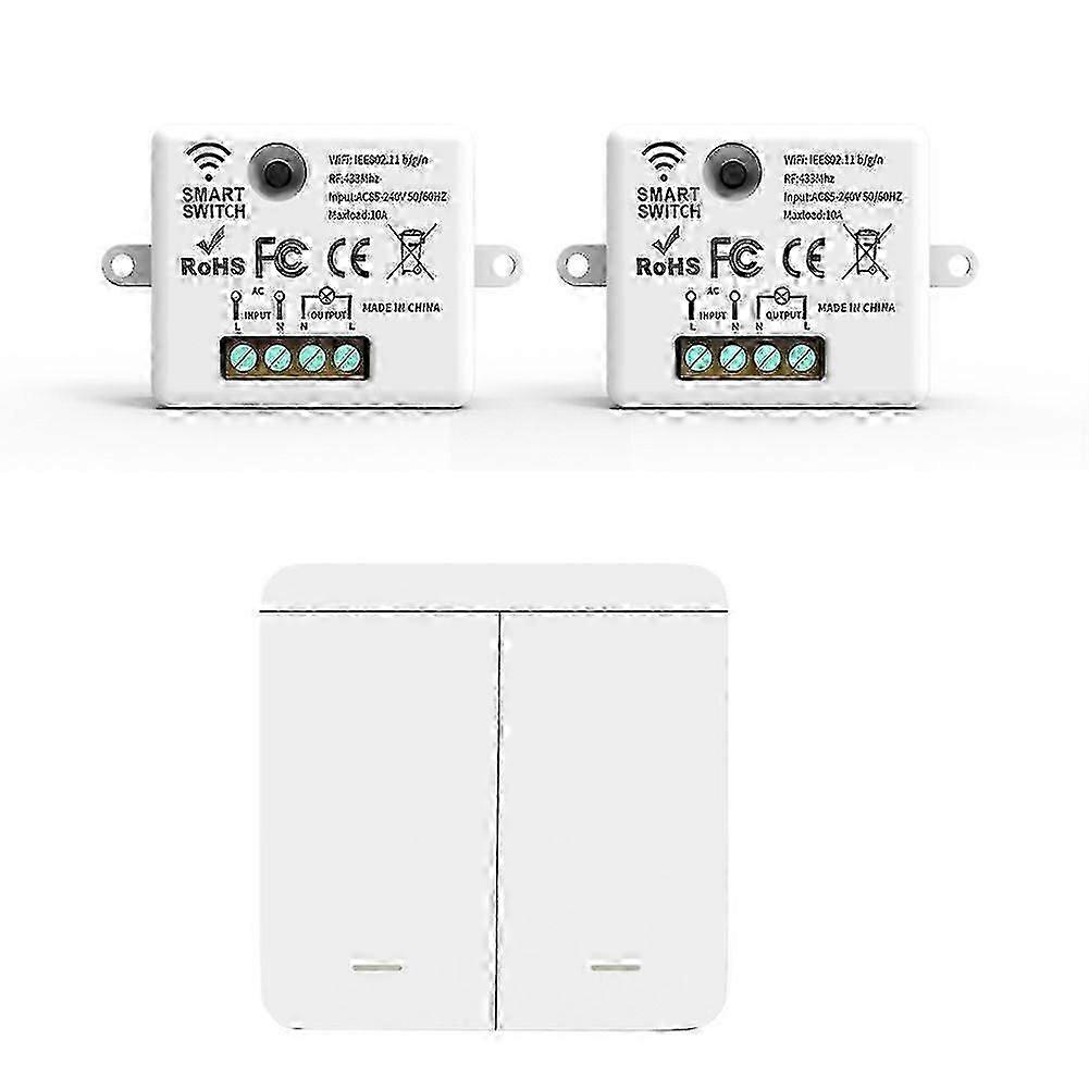 Suitable for 2PCS Wireless Light Wall Switch RF 433Mhz Relay Receiver with 1x 2Gang Panel Switch LED Remote Control-JC