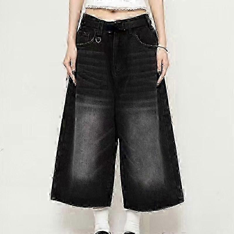 2024 Vintage Yıkama Bıyık Denim Şort Kadınlar Düşük Katlı Sıkıntılı Yıpranmış Geniş Bacak Bol Kot Pantolon Jorts Rahat Yaz Giysileri