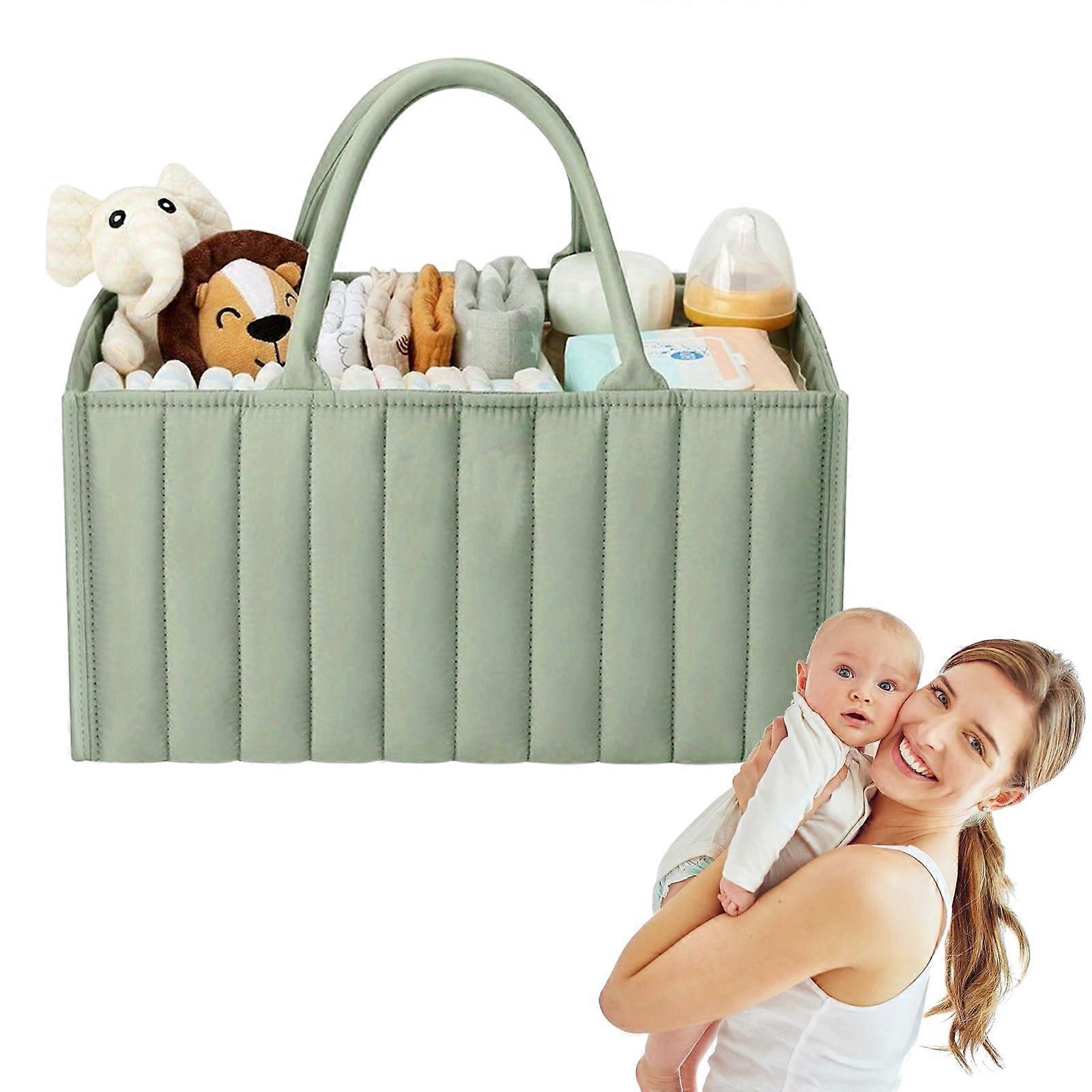 Nappy Caddy Organizer Large Capacity Sage Green Nursery Storage Baskets Portable Baby Caddy