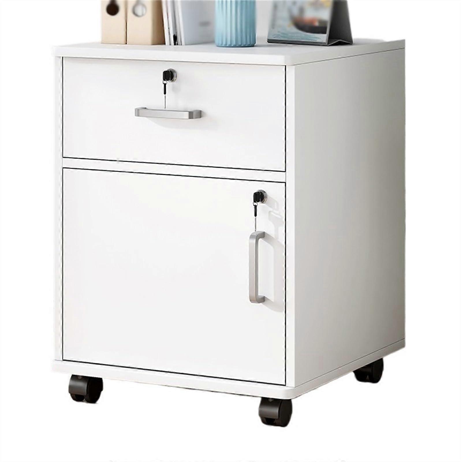 Office Storage File Cabinet Wooden OneDrawer OneDoor Filing Cabinet With Lock Wheels Beige
