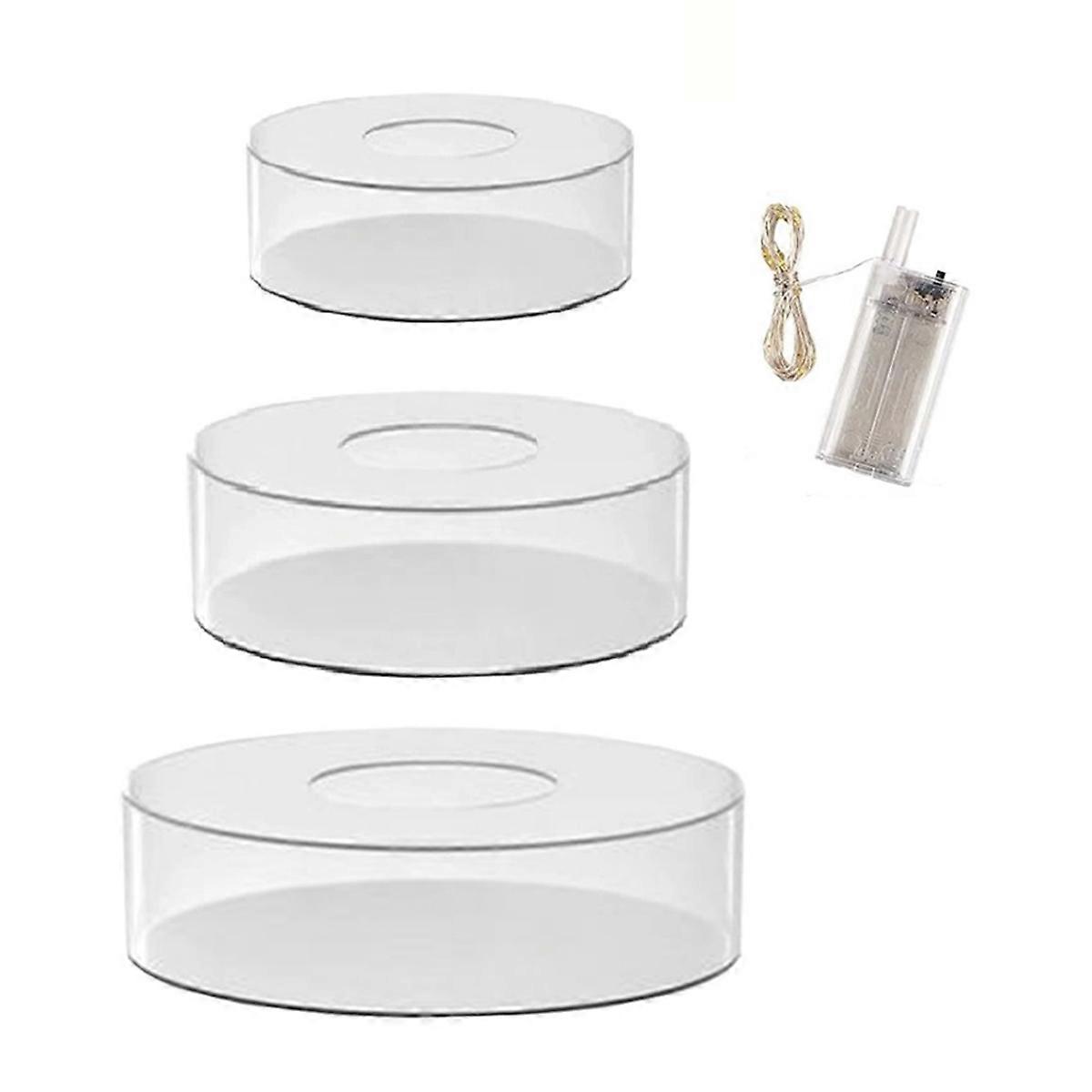 3Pcs Suporte de Bolo Acrílico com Luzes LED 6 polegadas, 8 polegadas, 10 polegadas Transparente Fillable Cake Riser Round 3 Tier Ca