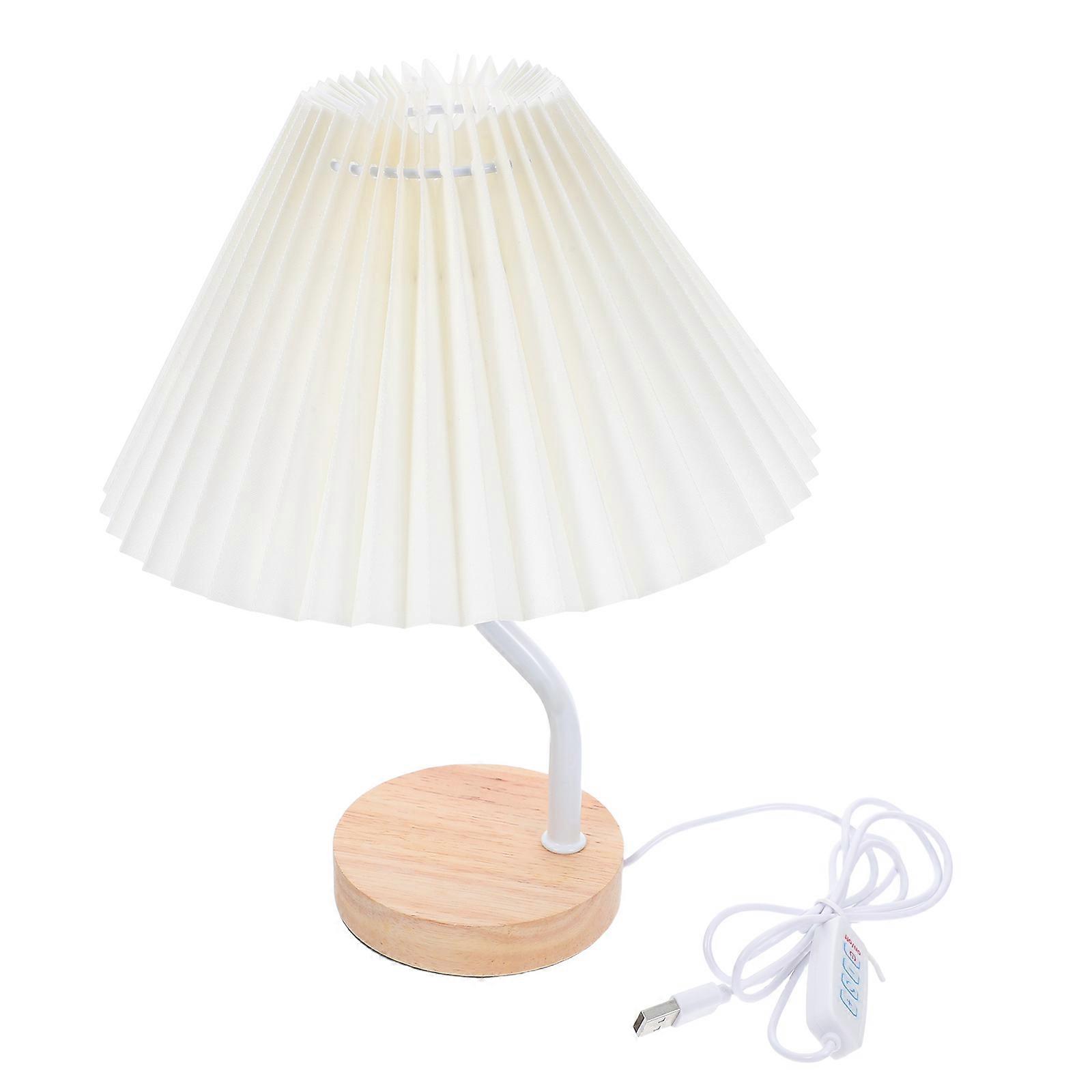 USB Wooden Bedside Lamp Pleated Dimmable 2Pcs Small Table Light