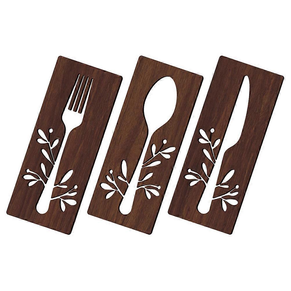 Rustic Wooden Fork Spoon Cutter Sign Wall Decor for Kitchen 2Sets