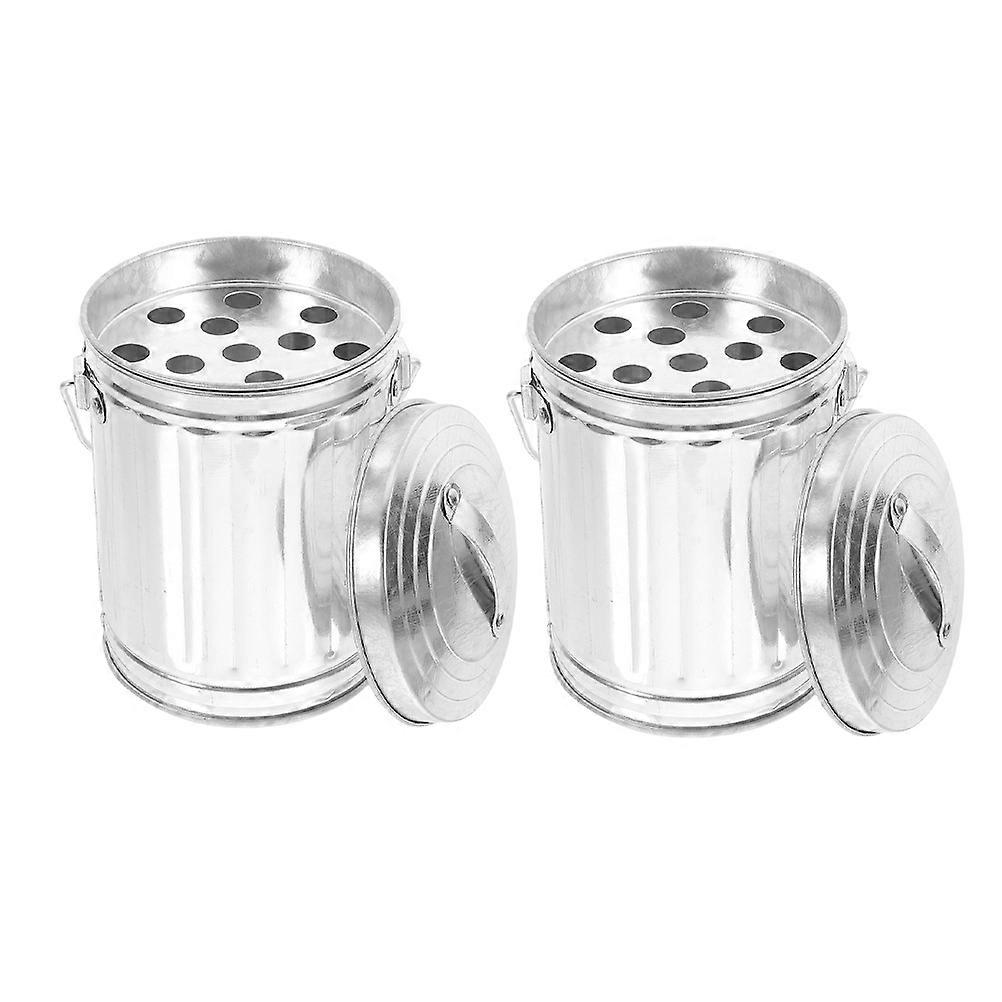 Metal Mini Trash Can Desktop Storage Bin for Storage Use 2Pcs Silver