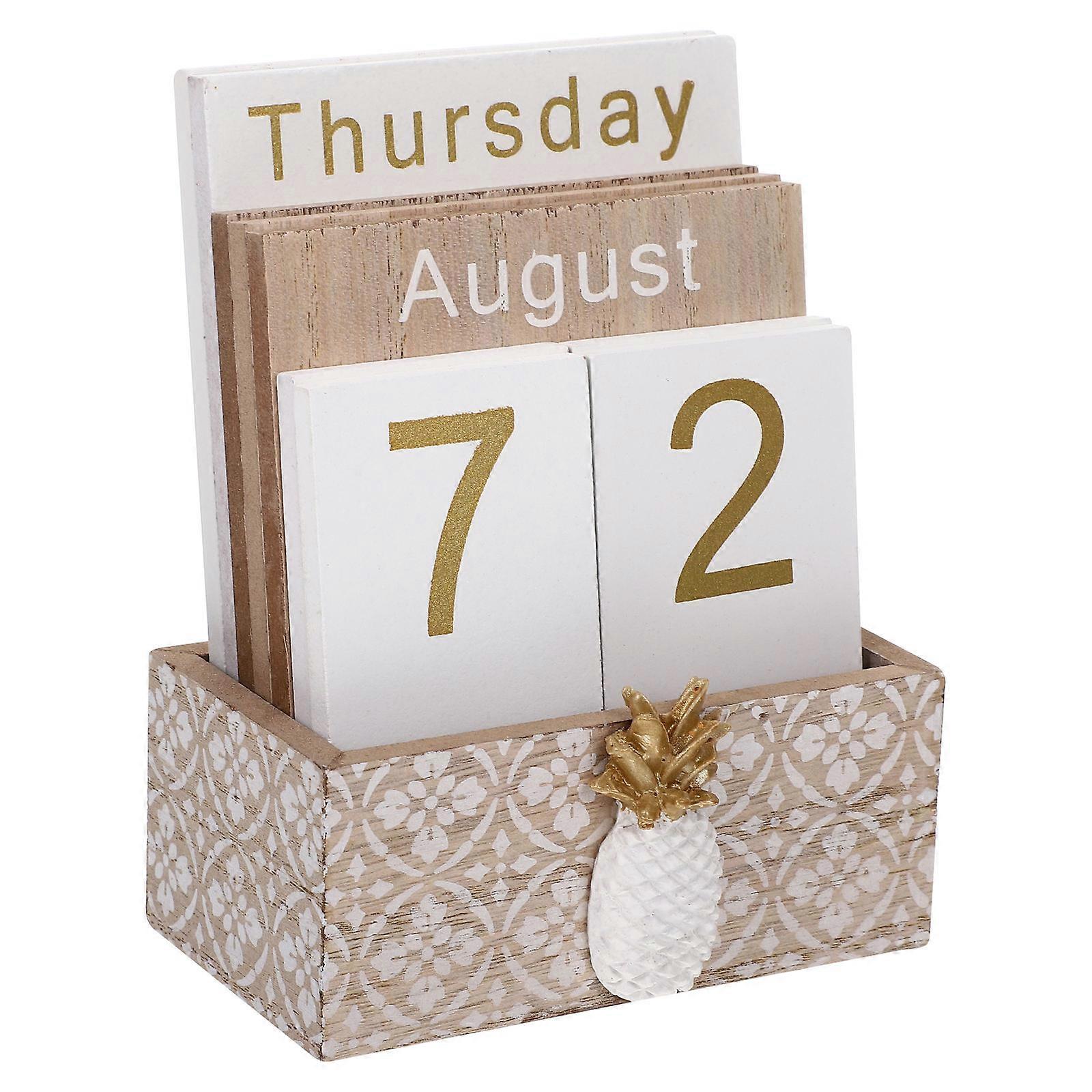 Wood Desk Calendar Perpetual Design Assorted Color Educational Tool Home Users 1 Set