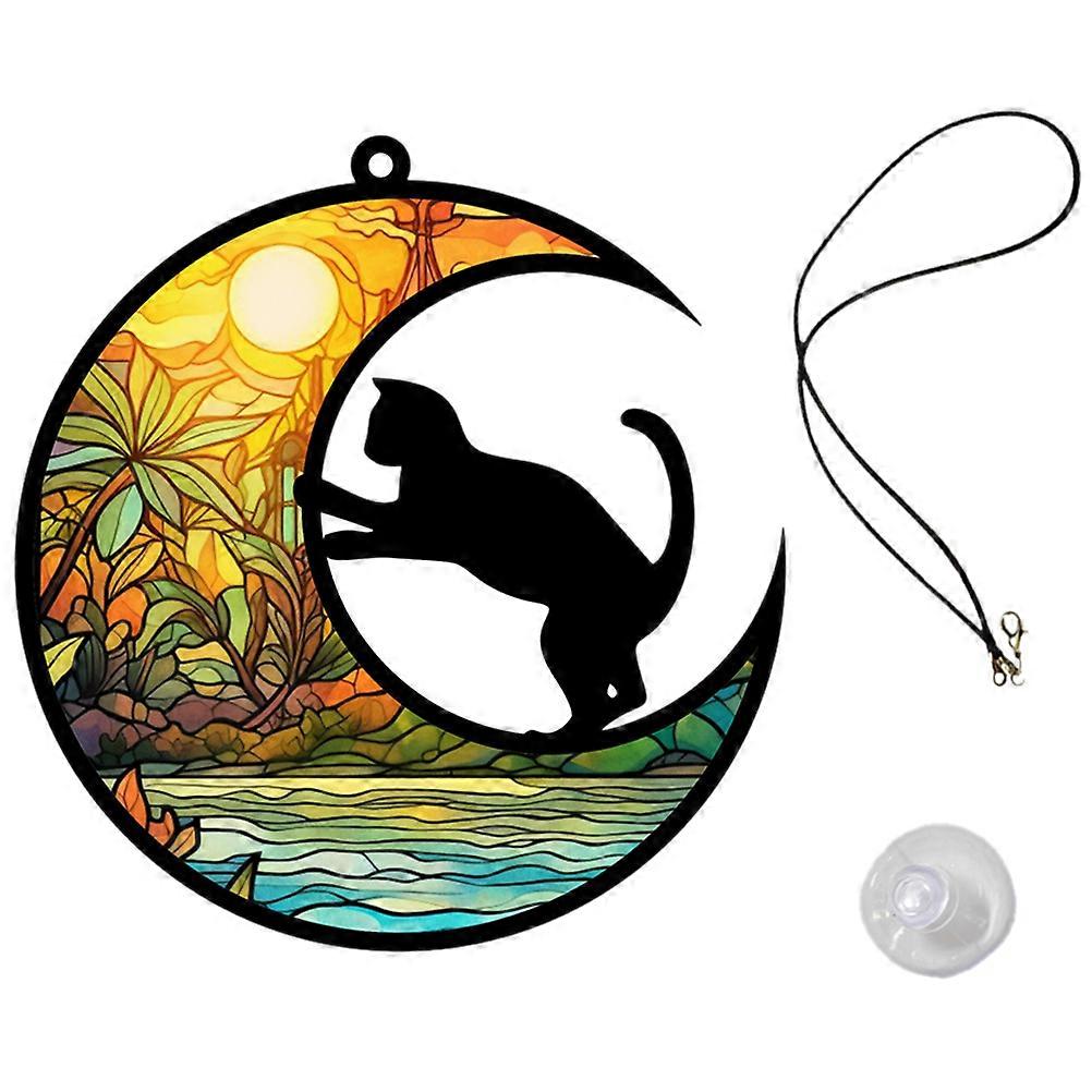 Colored Window Hanging Acrylic Cat on Moon Ornament for 5Sets