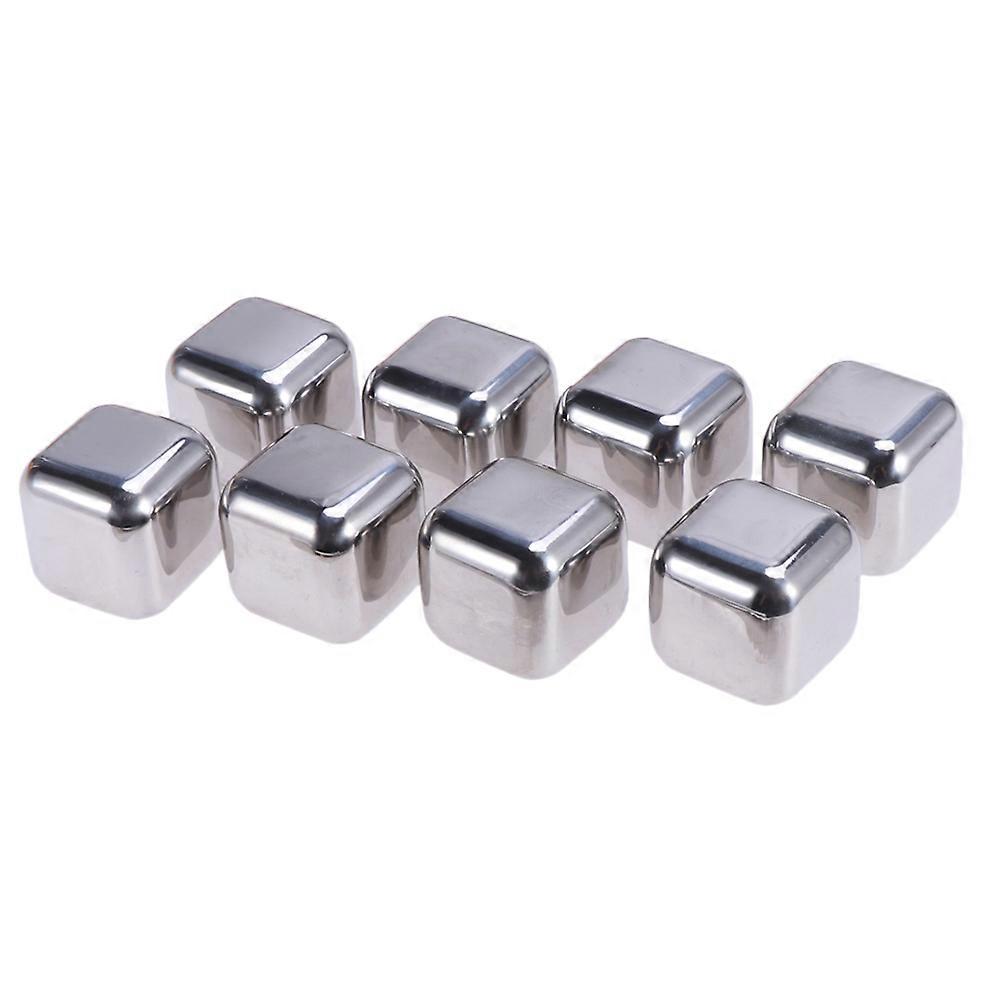 8 Pcs Silver Square Stainless Steel Reusable Ice Cubes For Whiskey Drinks Chilling Features For
