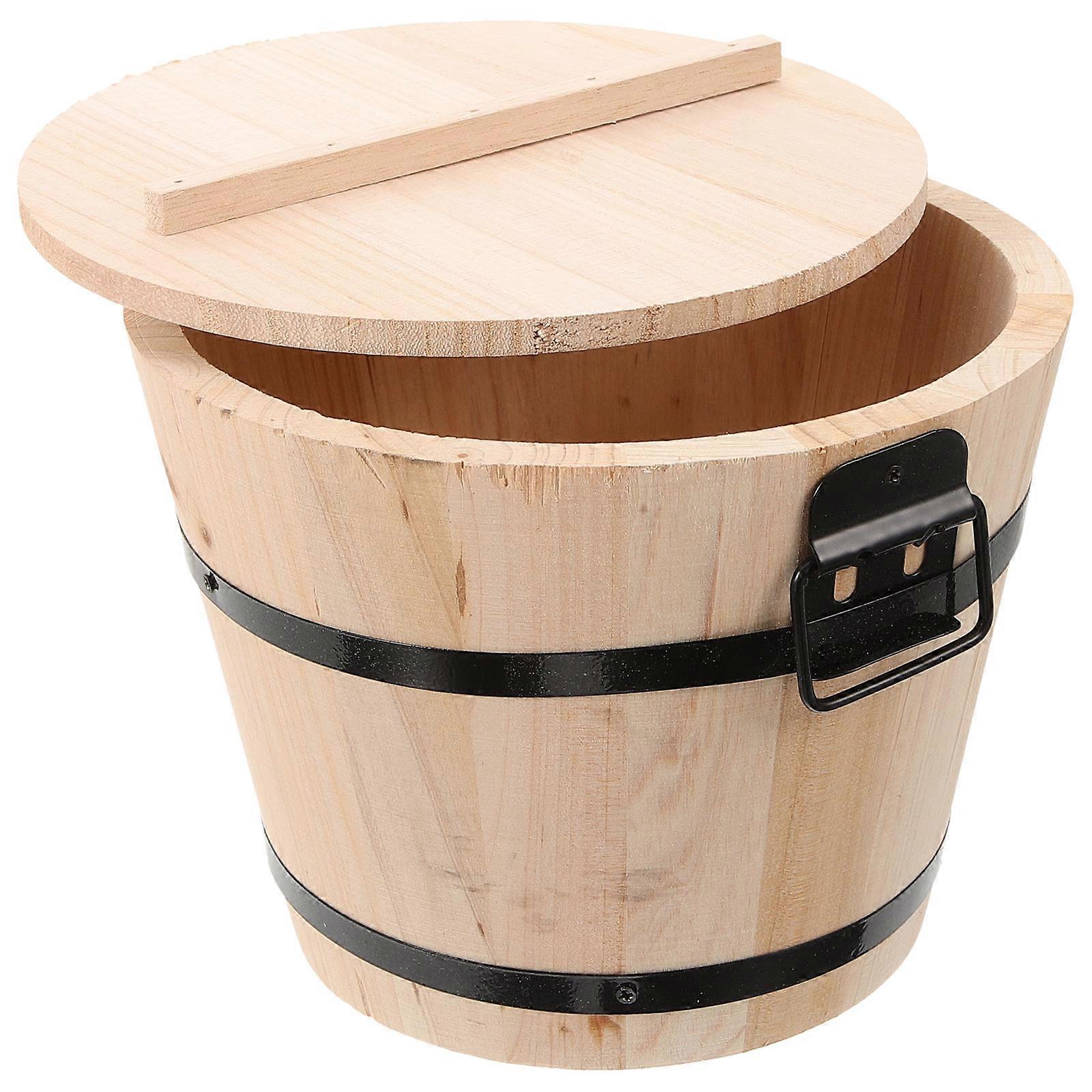 Container with Cover for Cooked Rice 2Pcs Wooden Rice Bucket for Kitchen