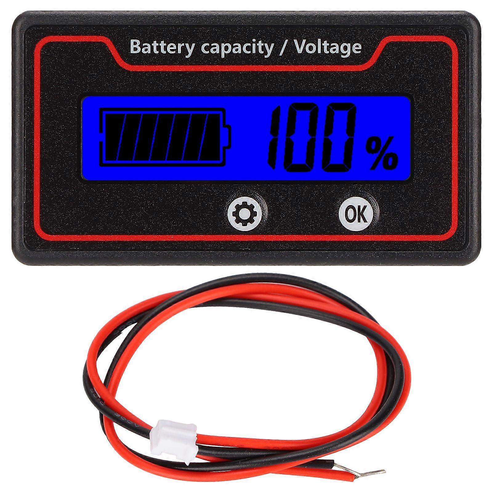 Battery Meter Light Alarm LCD Display Safe Battery Capacity Voltage Gauge for Electric Vehicle 1284VBlue Light