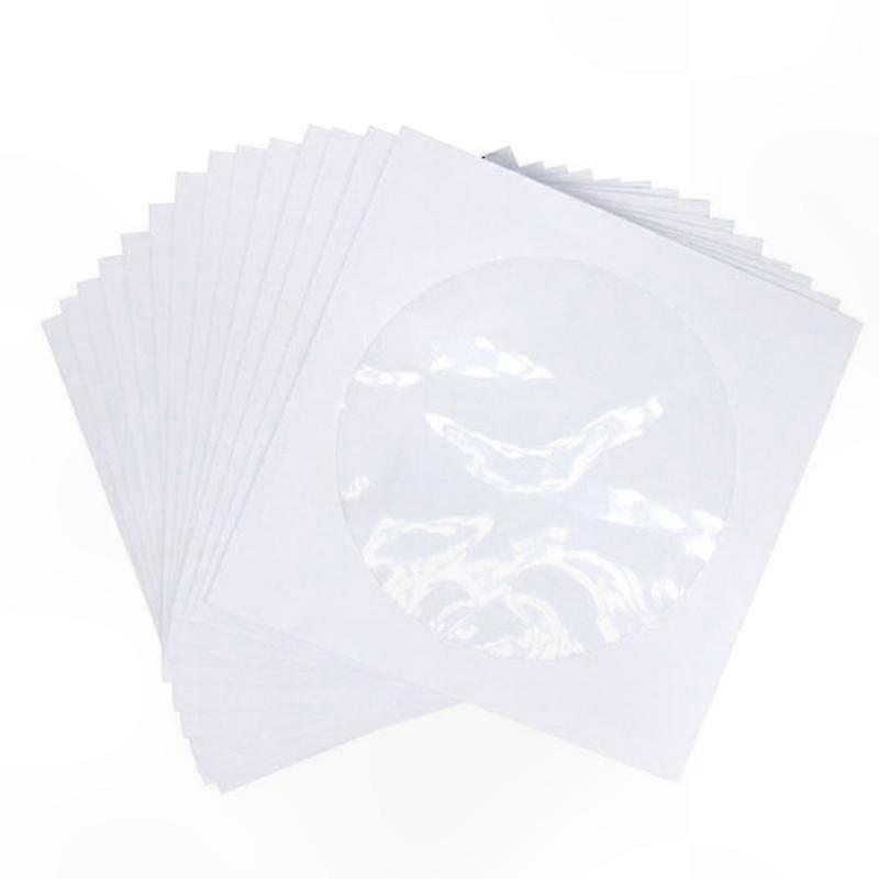 Paper Envelop Sleeves with Clear Window Flap for CD DVD Storage, Pack of 100 White
