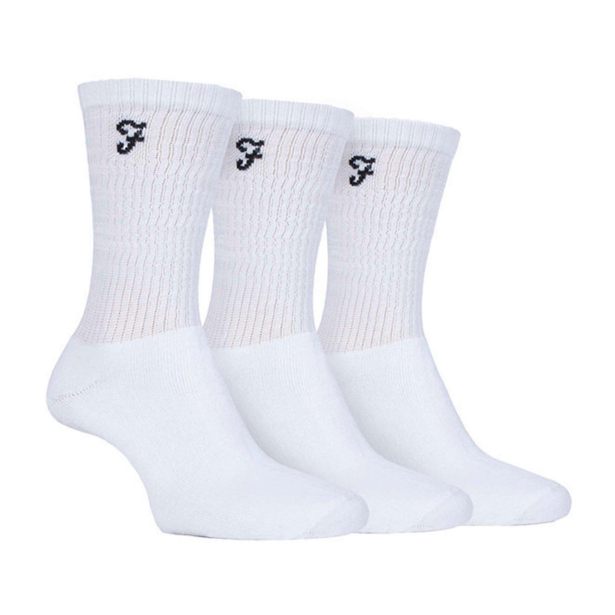 Farah - 3 Pairs Mens Cushioned Athletic Sports Crew Socks