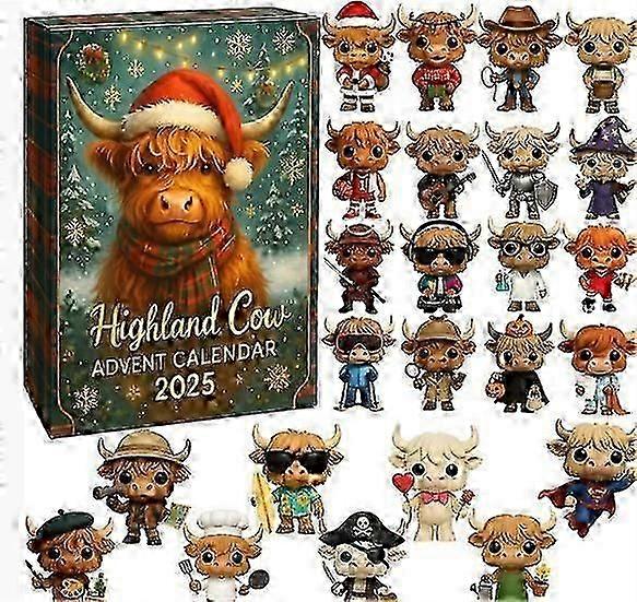 Scottish Highland Cattle Advent Countdown Blind Box Arbre de Noël Décoration Pendentif Acrylique