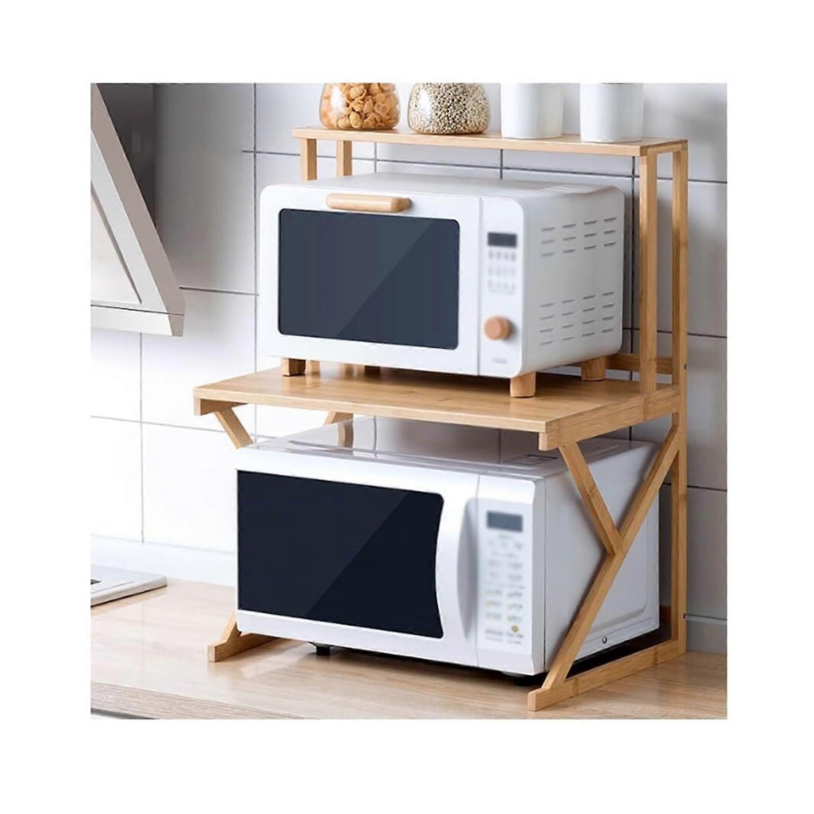 Microwave Stand Wooden Microwave Oven Counter Rack Pot And Pan Storage Kitchen Organizer Yellow 68x37x53 cm