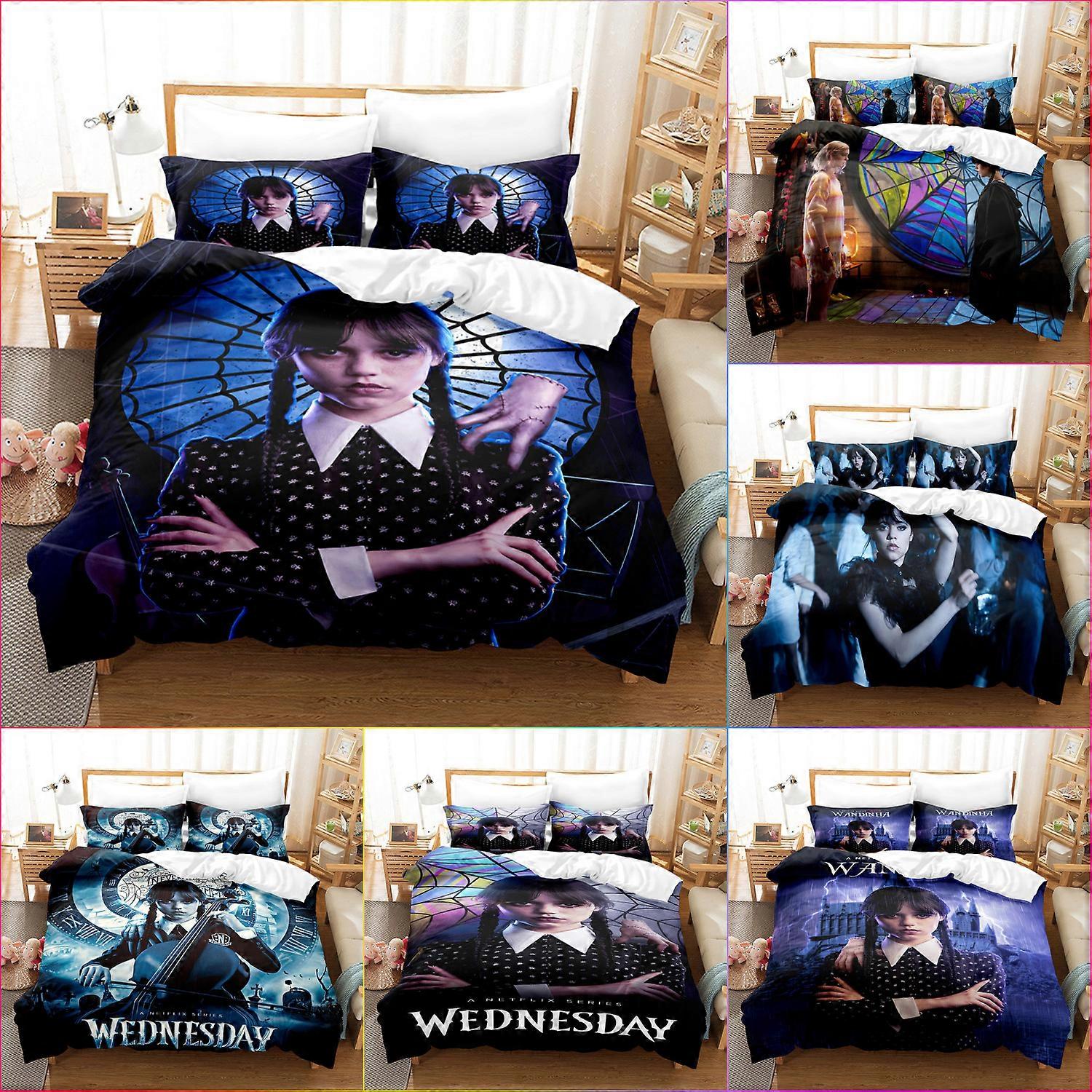 Komplet pościeli Wednesday Addams 3D, 3 elementy, kołdra, poszewka na kołdrę, łóżko pojedyncze, podwójne, king-size
