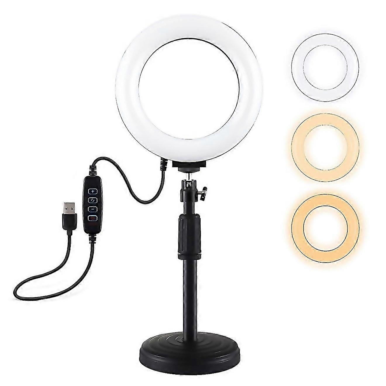 For Puluz Round Base Desktop Mount 62 Inch 3 Modes Usb Dimmable Led Ring Vlogging Video Light Adjust