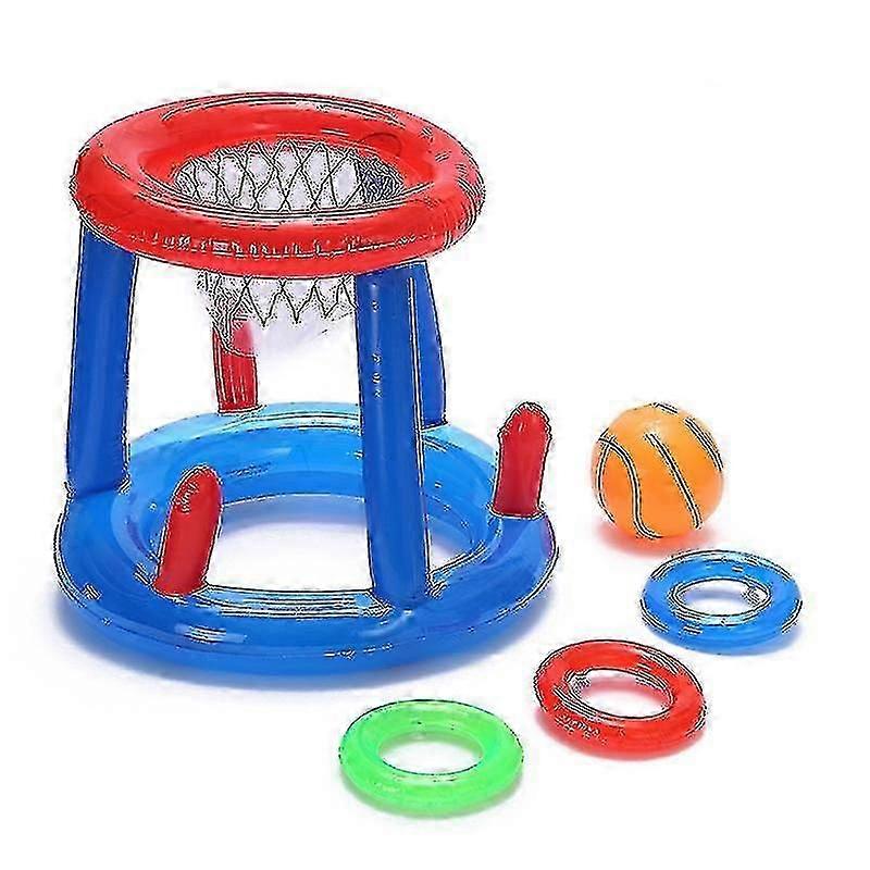 Swimming Pool Floating Basketball Hoop, 2 In 1 Inflatable Hoop And Ring Toss With Ball Rings, Kids Pool Game Toys