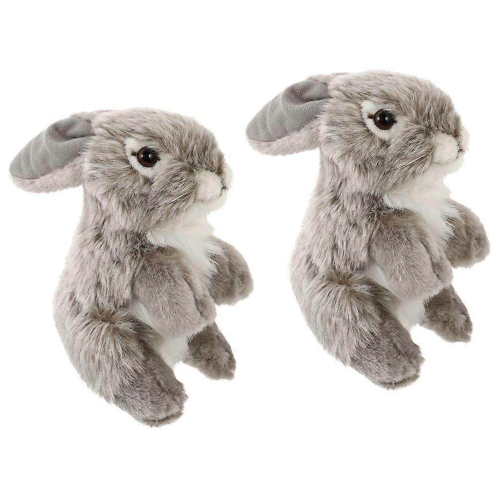 Grey Plush Bunny Toy for Kids Playing 2Pcs Sitting Lop Eared Rabbit Doll