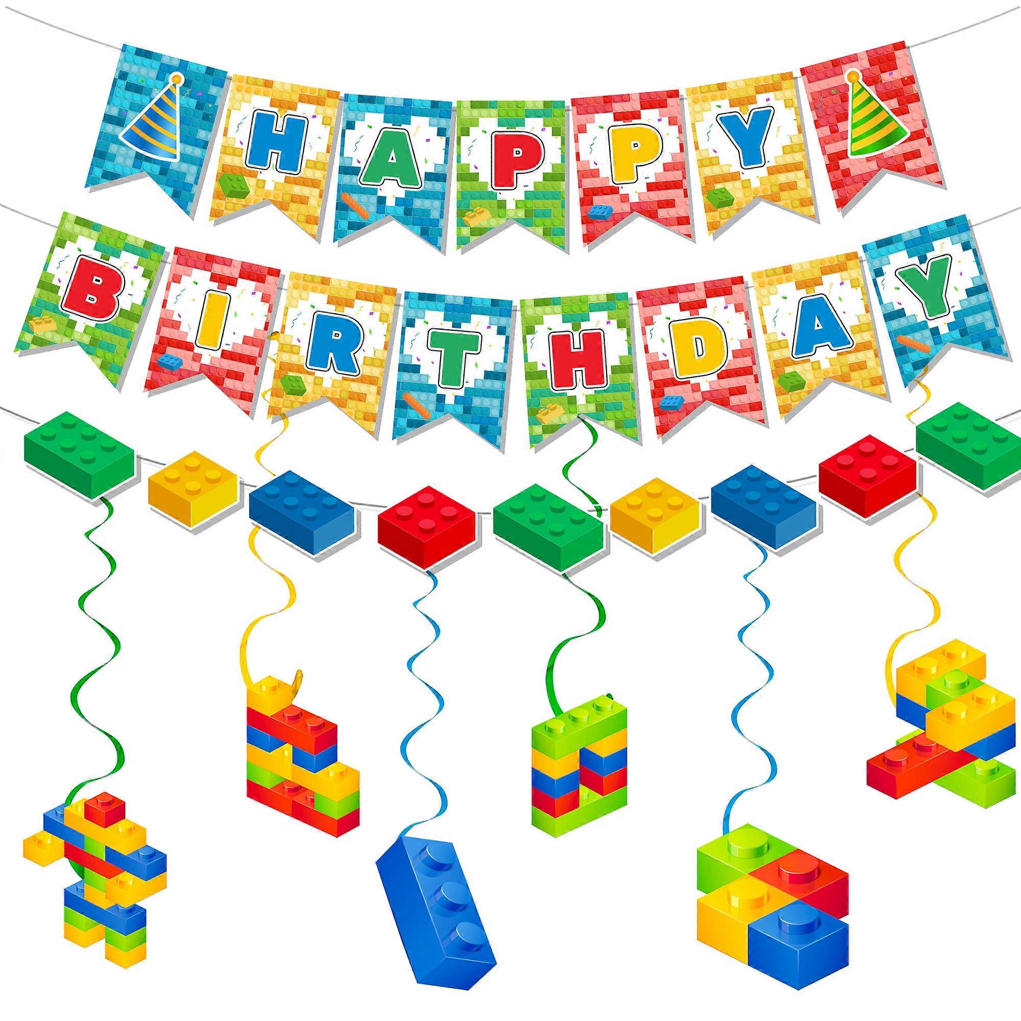 7pcs Building Block Party Decorations, Building Blocks Hanging Swirls decoration - Banner Hanging Swirls for Building Block Party Favors