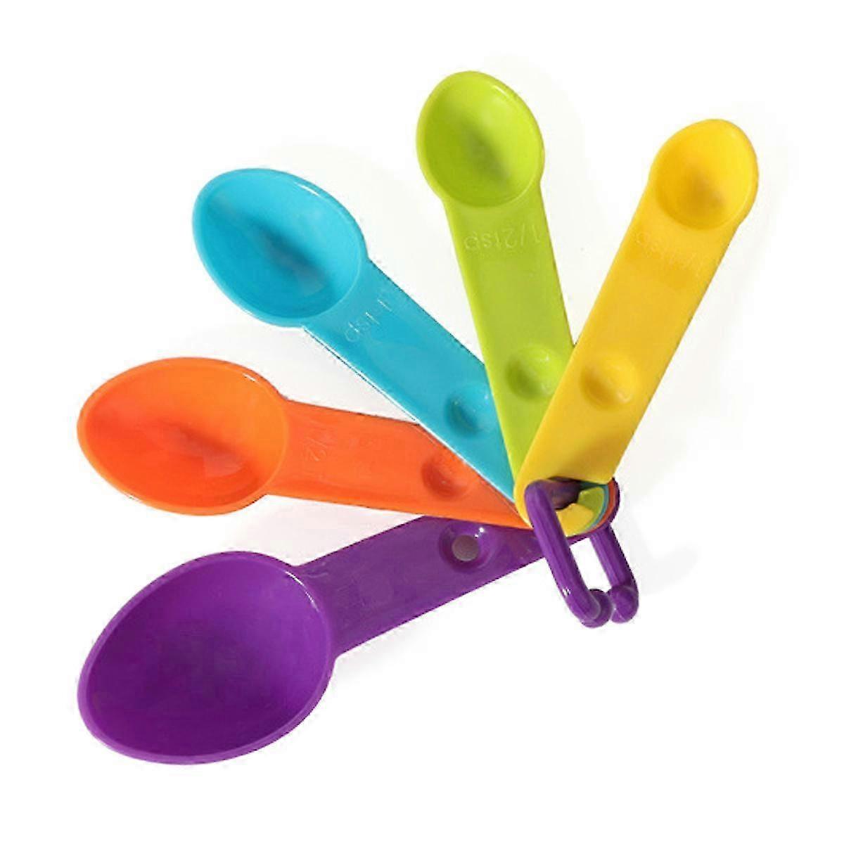 Plastic Measuring Spoons, 5-Piece Set with Leveler, Cute Baking Measure Tools, Mixed Colors