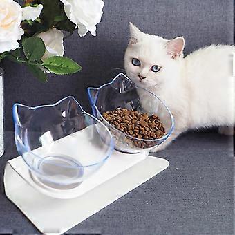 elevated Cat Food Bowls With Silicone Pet Mat, Plastic Bowl With Stand,Double Bowl White