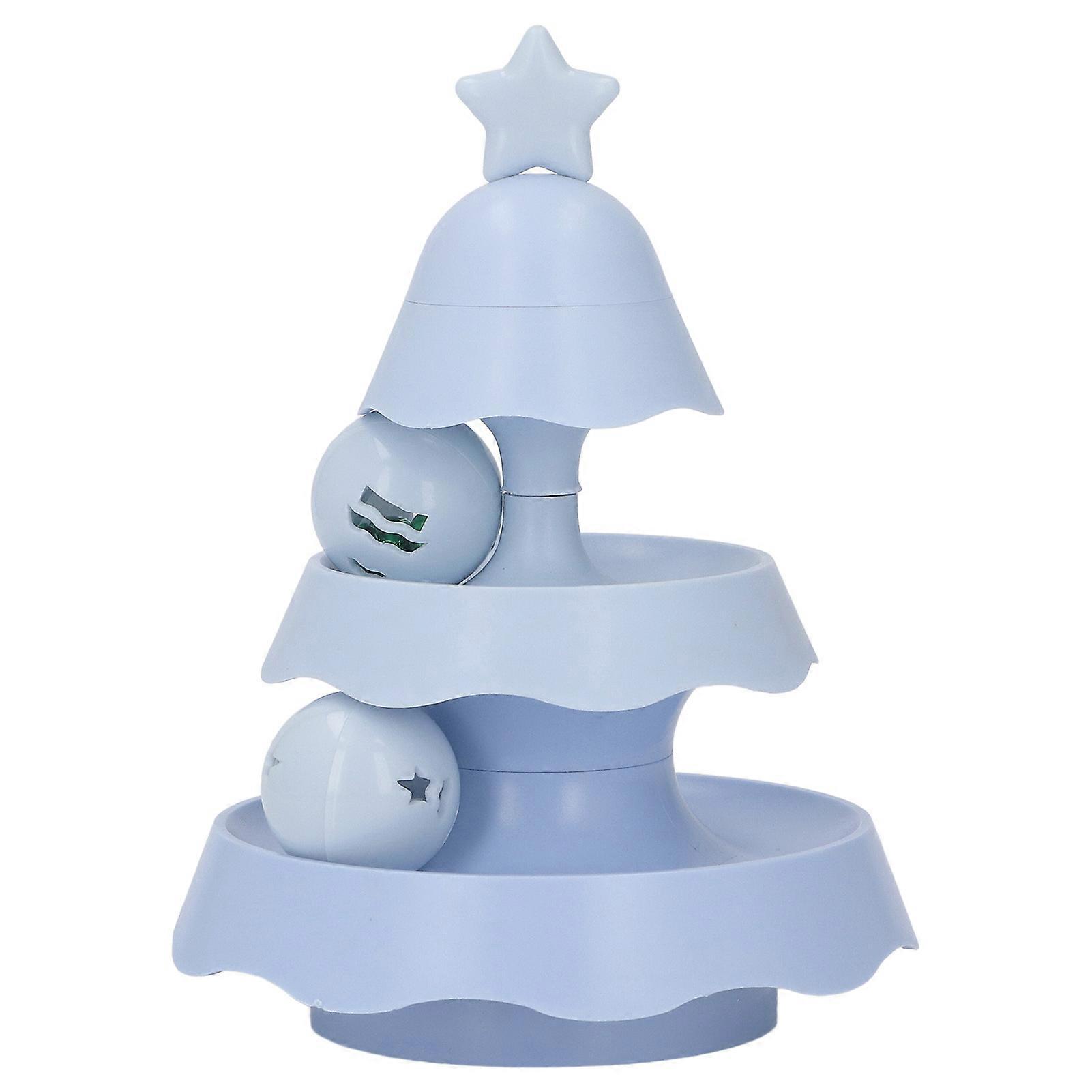 Kitten Ball Track Toys Reduce Boredom Fun Interactive Multilayer Christmas Tree Shaped Cat Teaser Ball Toys with Catnip Blue 