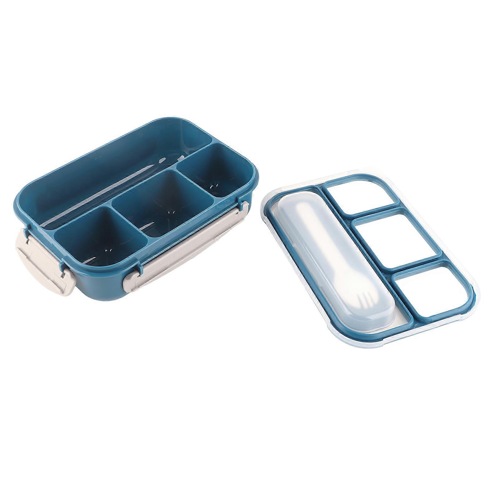 16PCS Set Bento Box Reusable 1300ml 4 Compartment Adult Lunch Box with Spoon for Fruit Lunch Blue 