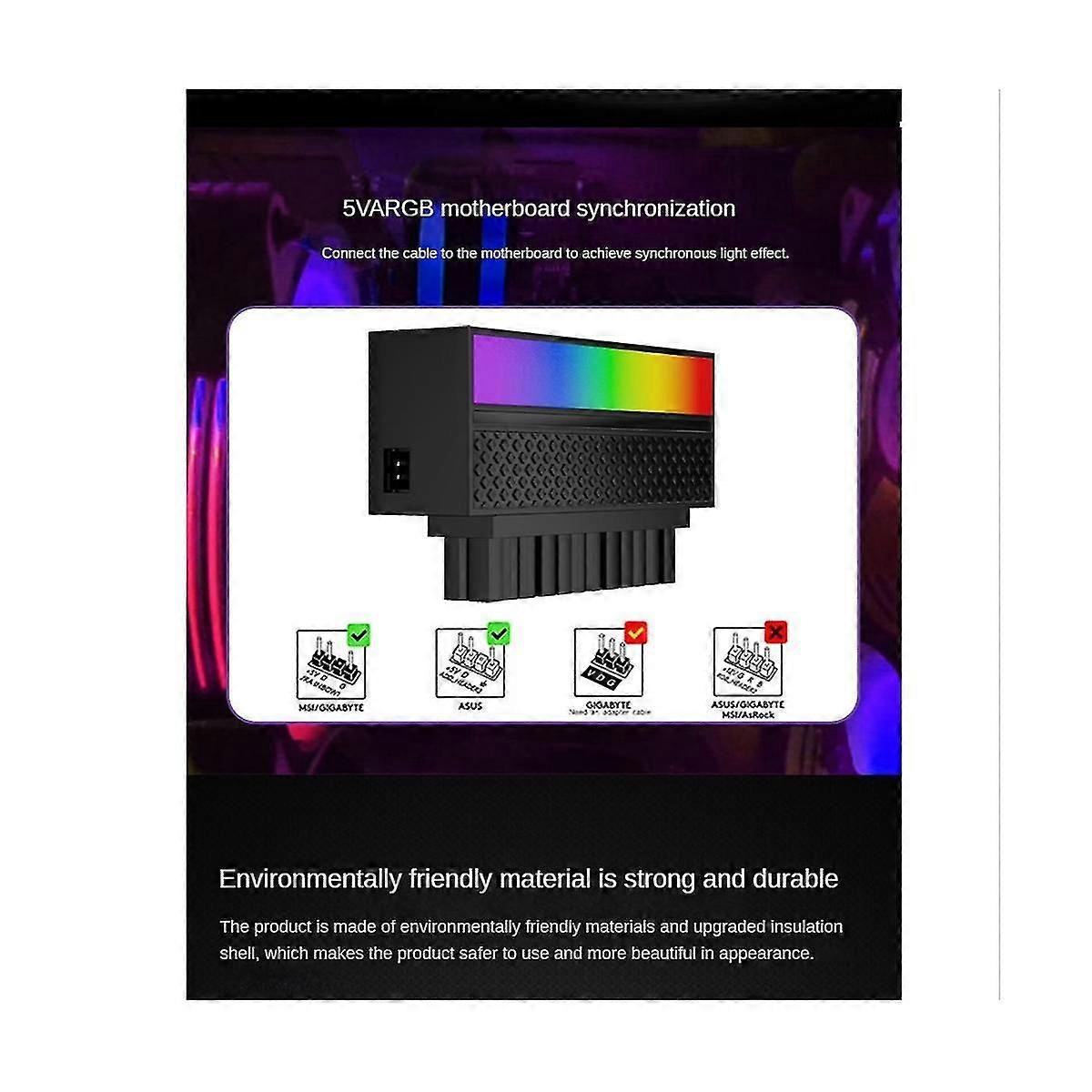 Atx 24 Pin To Adapter 5v 3-pin Argb Motherboard Power Supply Cable Modular Diy Mounting Accessessor