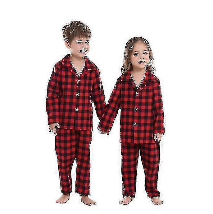 Flickor Pojkar Bomullspyjamas Set, rutig pyjamas