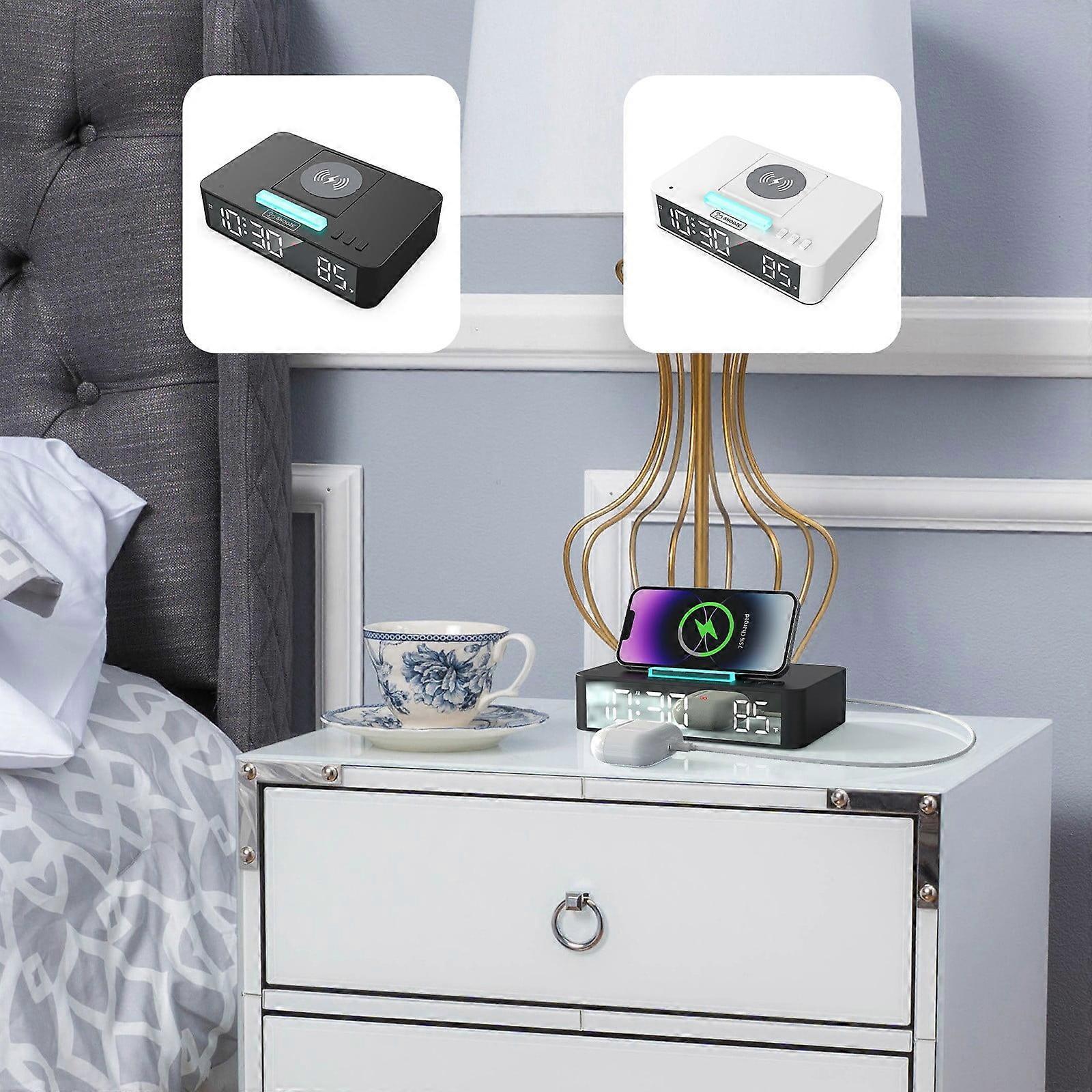 Viflosae Wireless Charger Clock with Auto-Lift 10W Charging, LED Mirror & Alarm, Compatible with iPhone Samsung