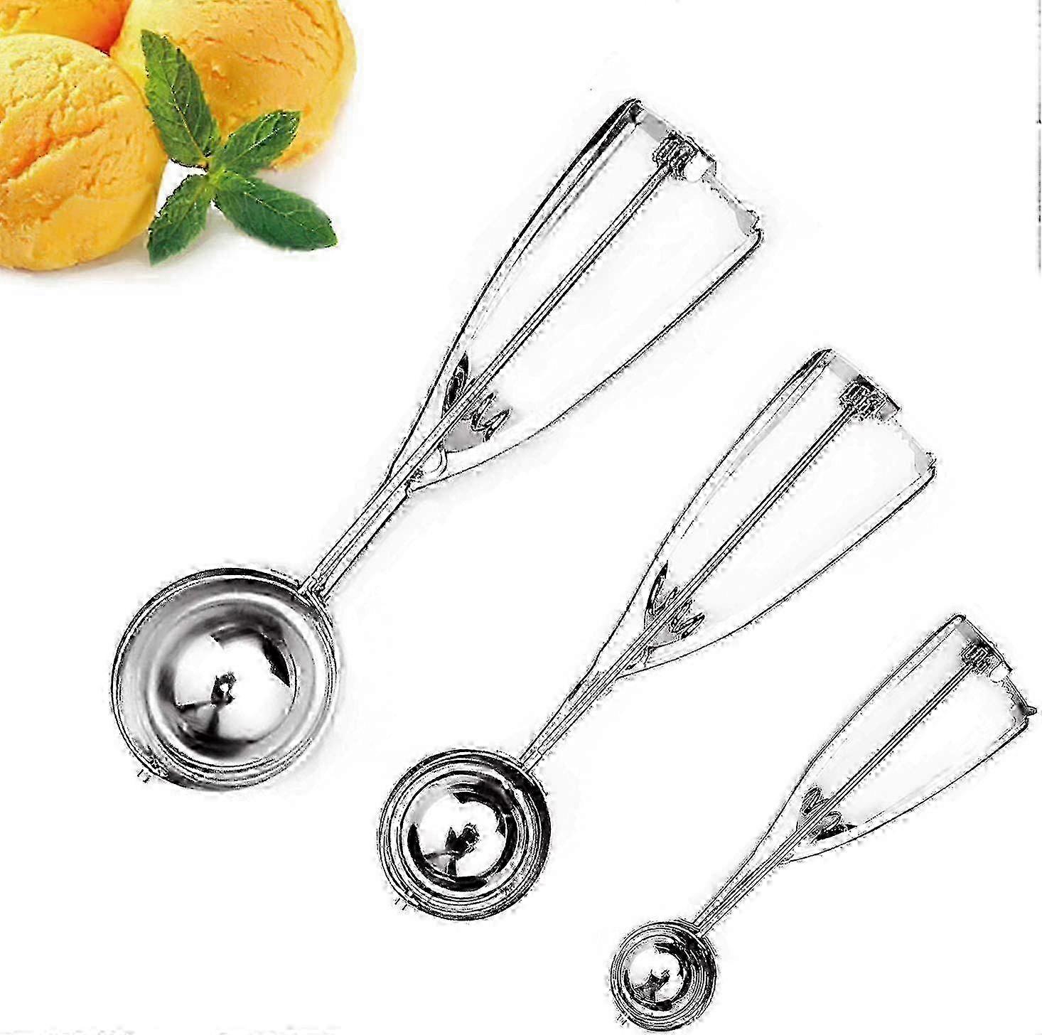 3 Pack Ice Cream Scoops with trigger release,Stainless Metal Ice Cream 2025