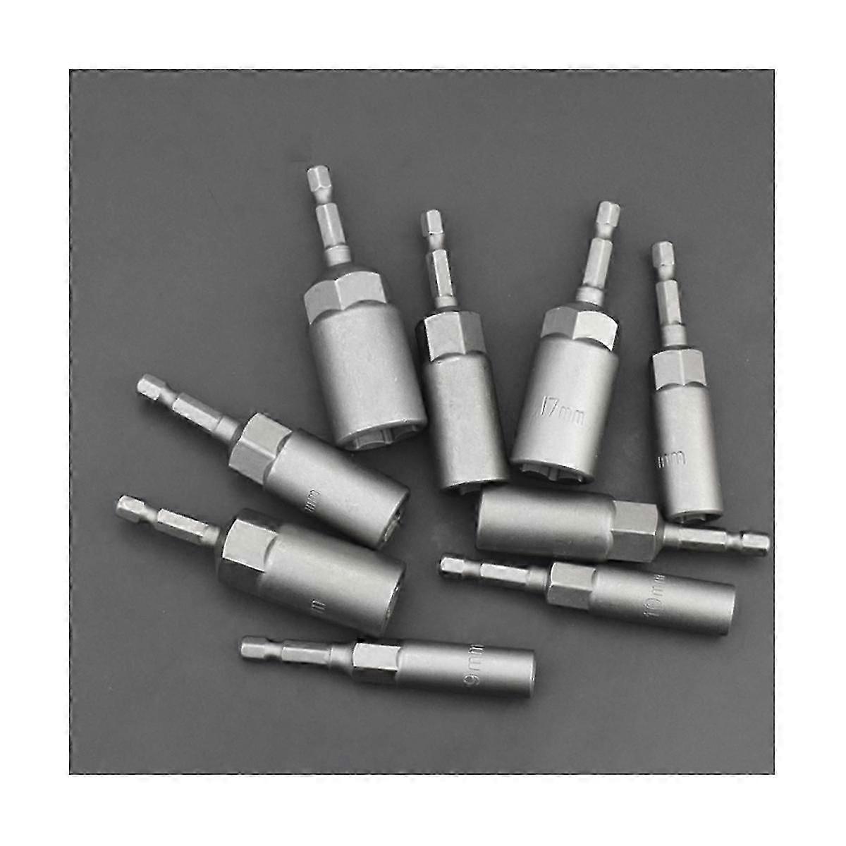 15Pcs 80Mm Length Deepen Power Nut Driver Drill Bit Set 5.5-19MM Impact Socket Adapter for Power ToGrayBlack SZRH