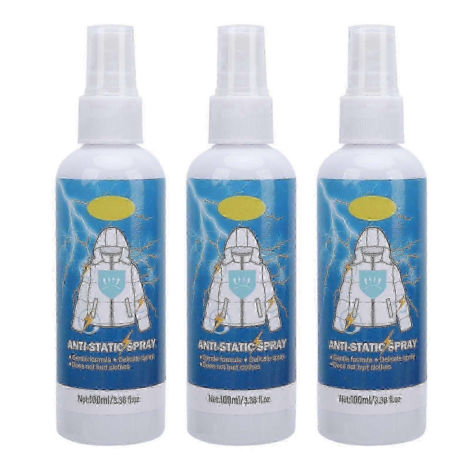 3 Bottles Anti-Static Spray (100ml) - Instant Static Remover for Hair & Clothes