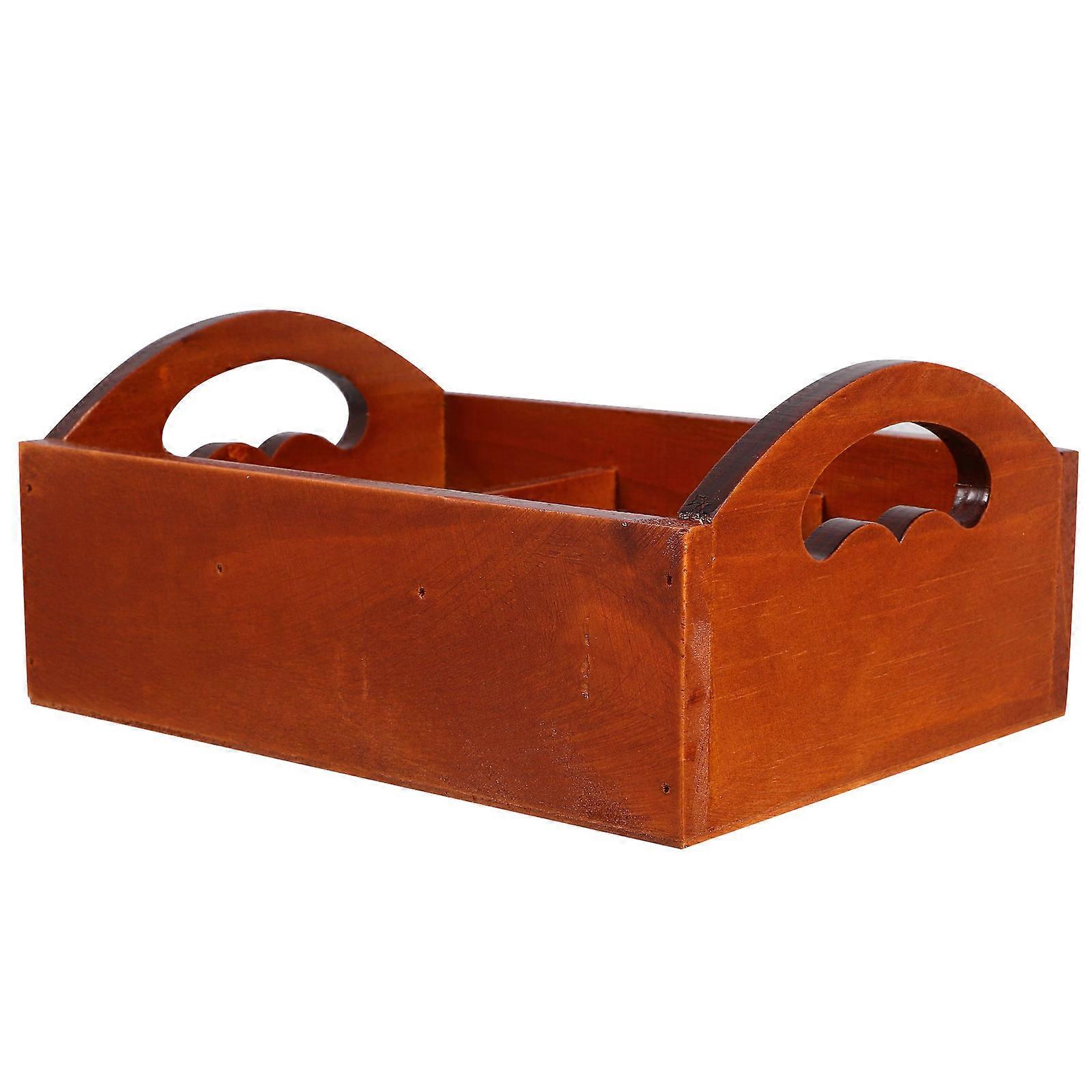 Solid Wood Divided Storage Box for Organizing with Six Compartments
