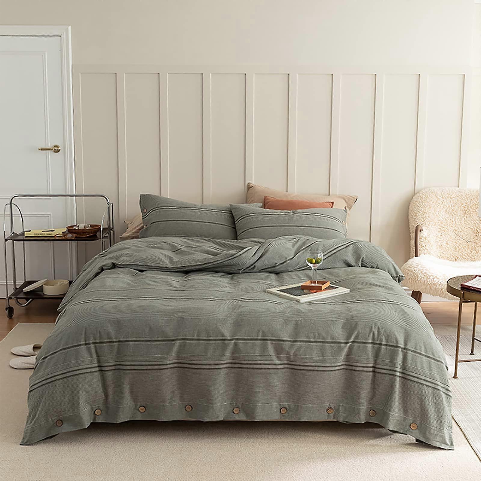 Duvet Cover Set with Button Closure, 4 Piece Solid Color Bedding for All Seasons (Gray Green)