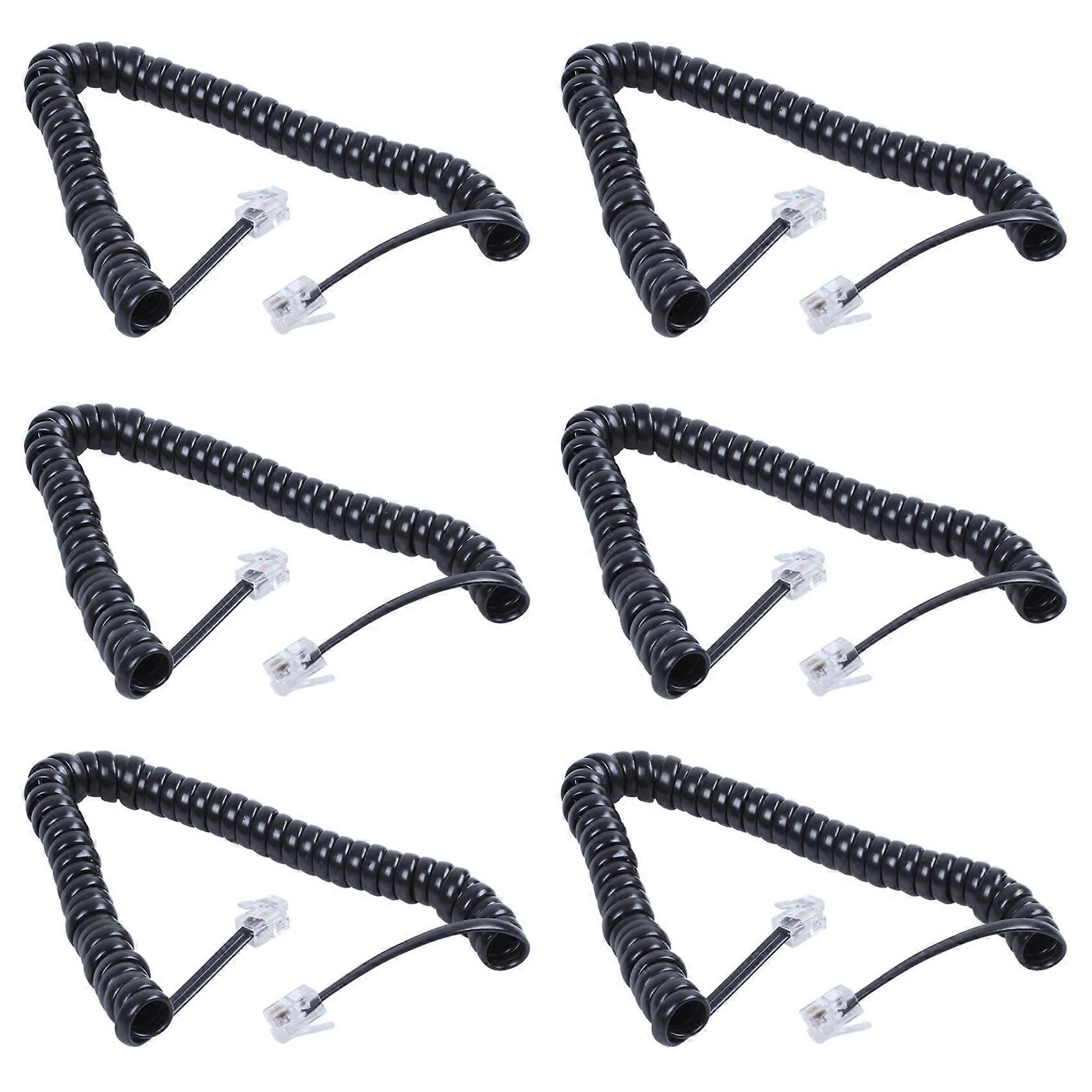 6X Replacement RJ9 4P4C Plug Coiled Stretchy Telephone Handsets Cable Line Black