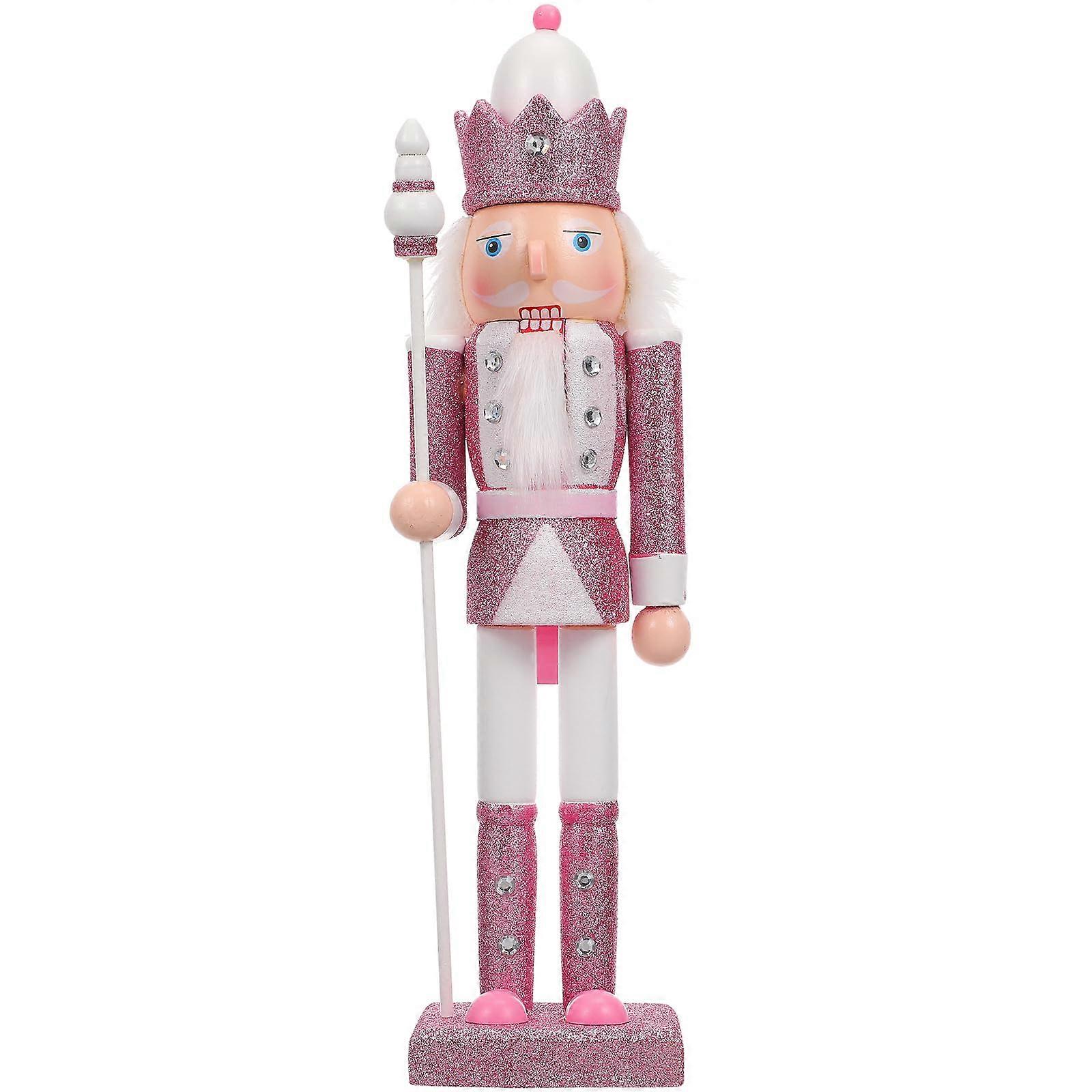 Christmas Nutcracker Soldier with Unique Pink Design, Wooden Holiday Ornament for Festive Display