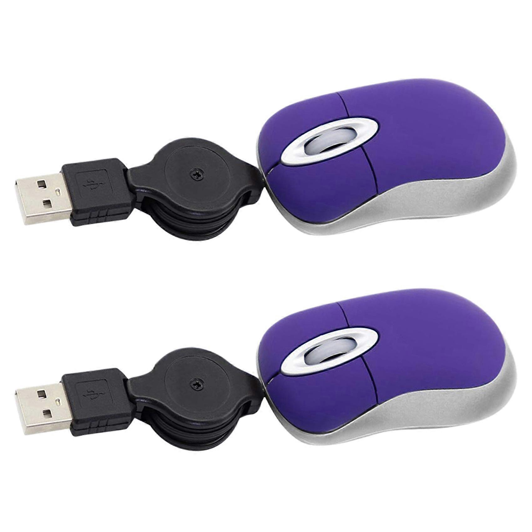 2X Mini USB Wired Mouse Retractable Tiny Small Mouse 1600 DPI Optical Compact Travel Mice for Windows 98 2000 XP