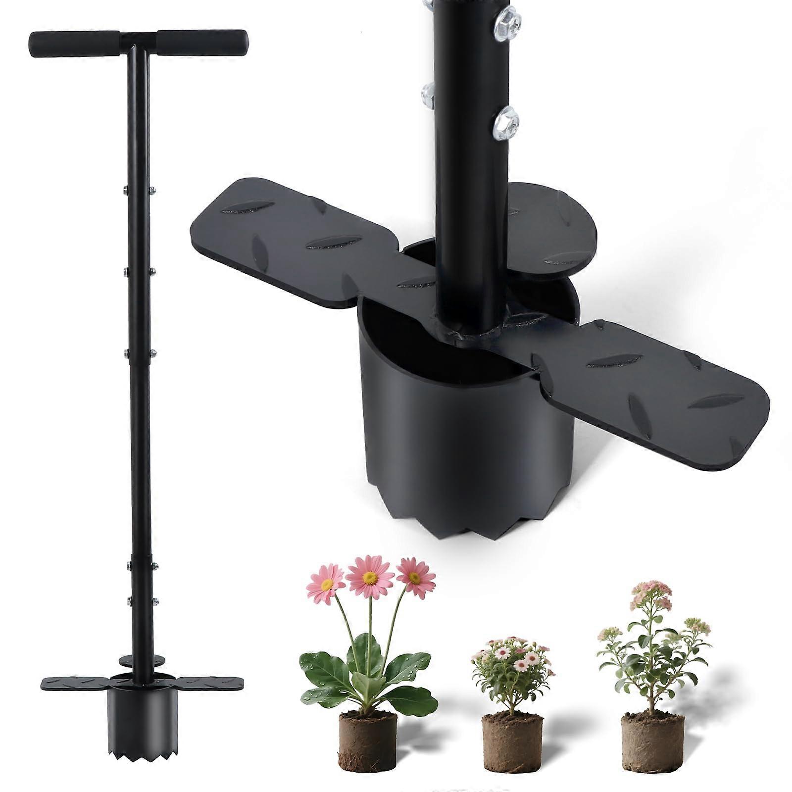 Bulb Planter with Ergonomic Long Handle, Heavy Duty Steel Teeth Garden Plugger Tool for Quick Hole Planting