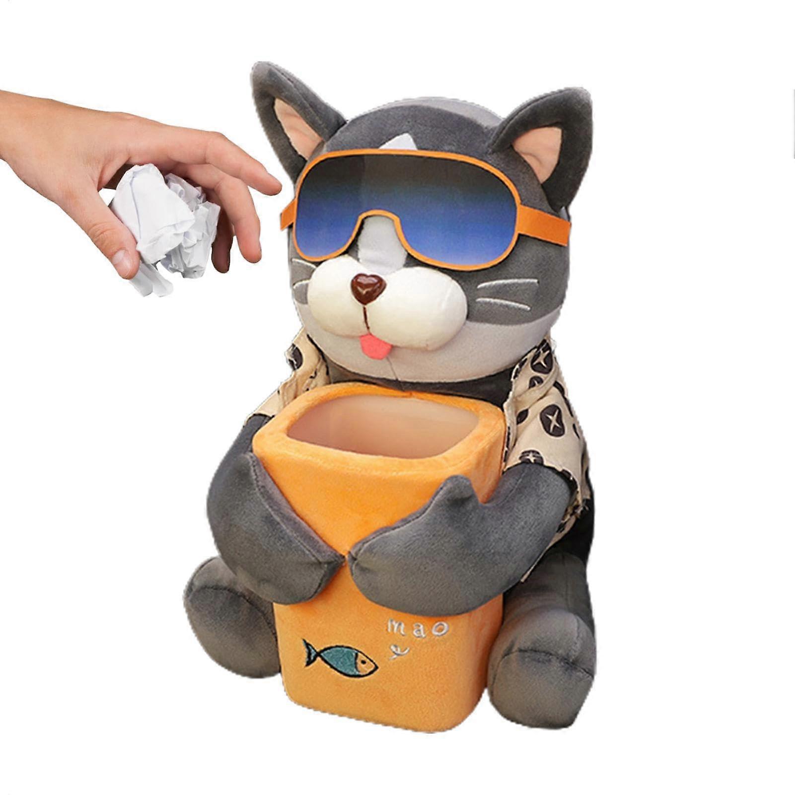 Plush Dog Car Tissue Box and Trash Can 2 in 1 Cute Dog Shape Durable Plush Brown Tan